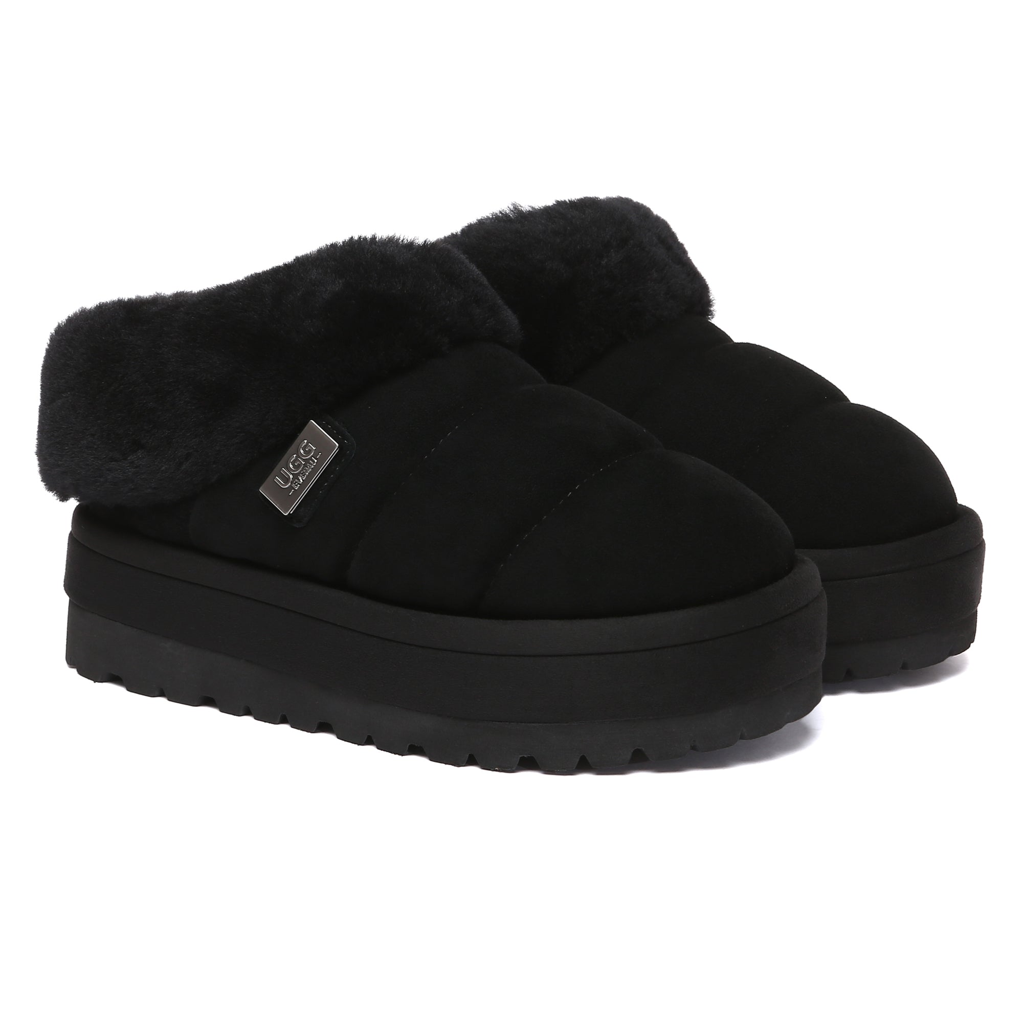 EverUgg UGG Puffer Ankle Platform Slippers for women, featuring plush quilted design and thick sole, indoor comfort footwear