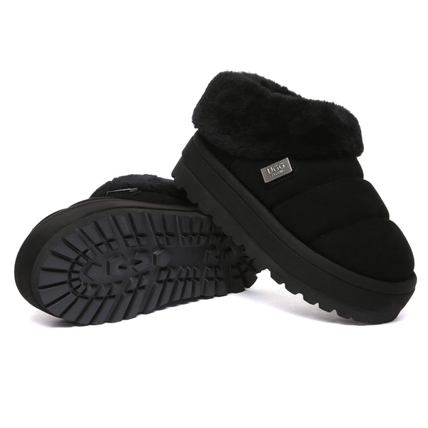 EverUgg UGG Puffer Ankle Platform Slippers for women, cozy padded slippers with platform soles, ideal for indoor comfort.