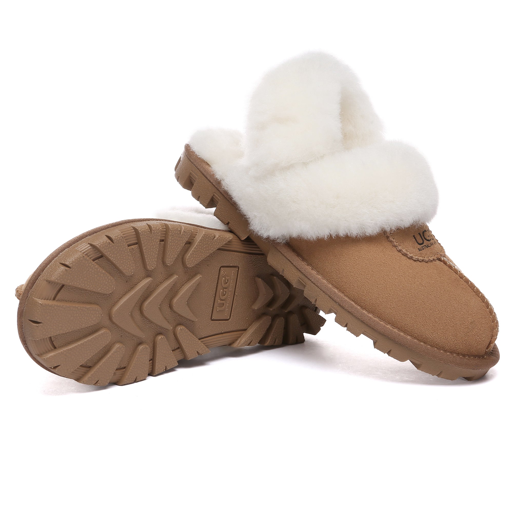 EverUgg UGG removable slingback waffle fluffy slippers for women, featuring cozy fur lining and casual slip-on style.