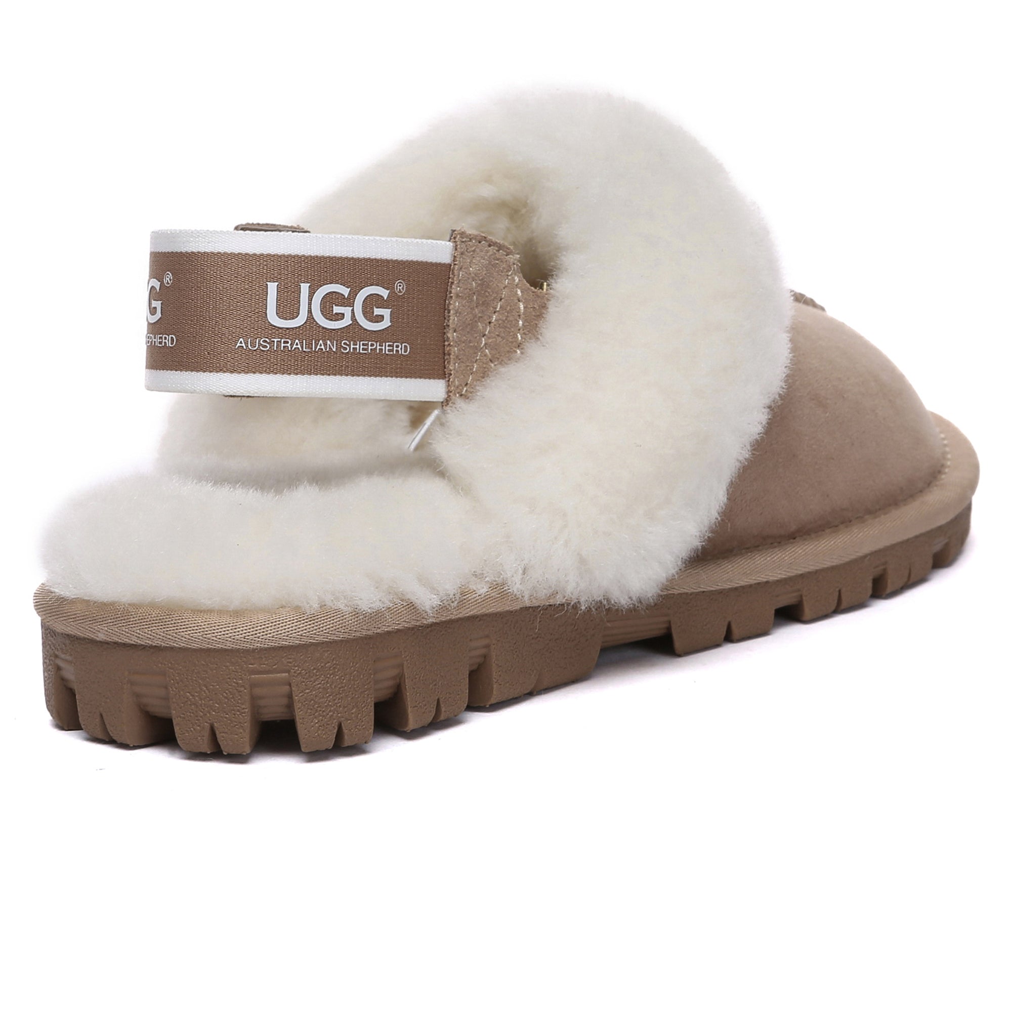 EverUgg UGG removable slingback waffle fluffy slippers for women, featuring plush material and adjustable strap, casual indoor footwear.