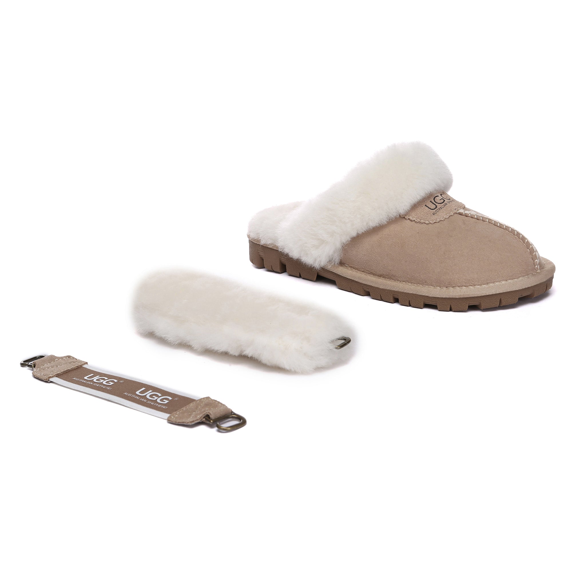 EverUgg UGG removable slingback waffle fluffy slippers for women, featuring soft, textured waffle soles and plush interior.