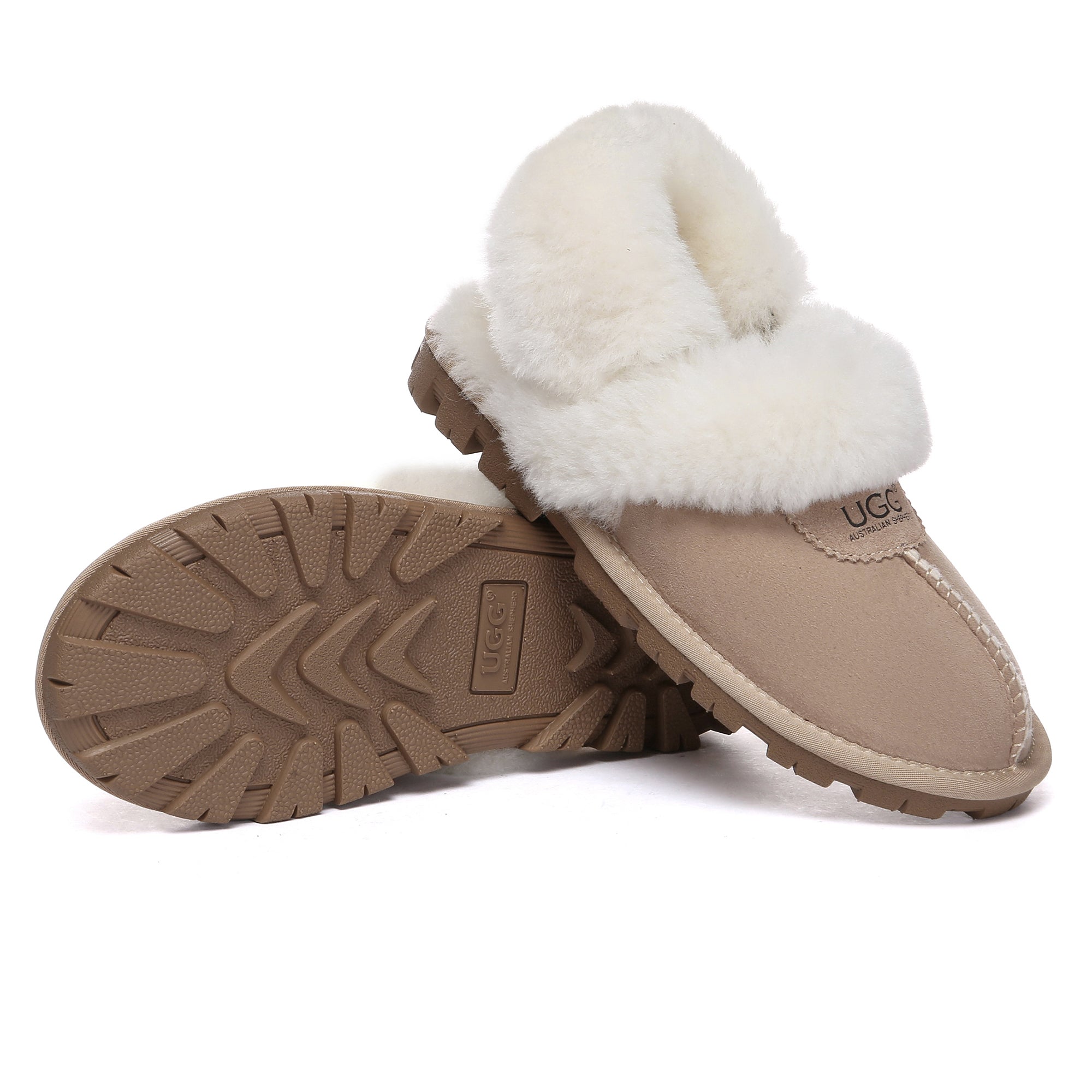 EverUgg UGG removable slingback waffle fluffy slippers for women, showing soft, plush interior and stylish slip-on design.
