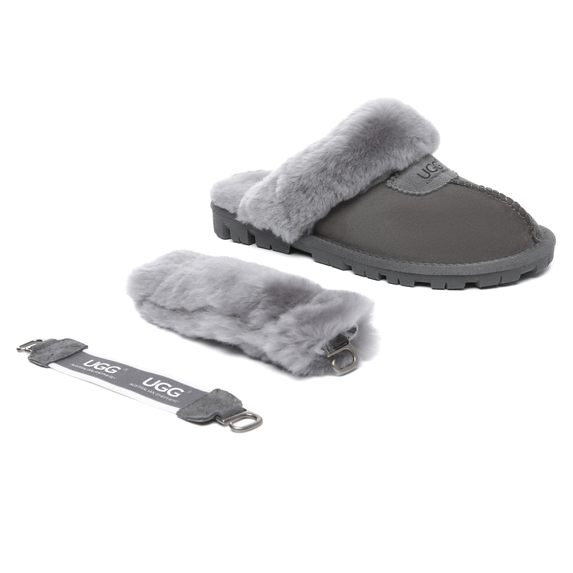 EverUgg UGG removable slingback waffle fluffy slippers for women with plush interior and casual slip-on design.