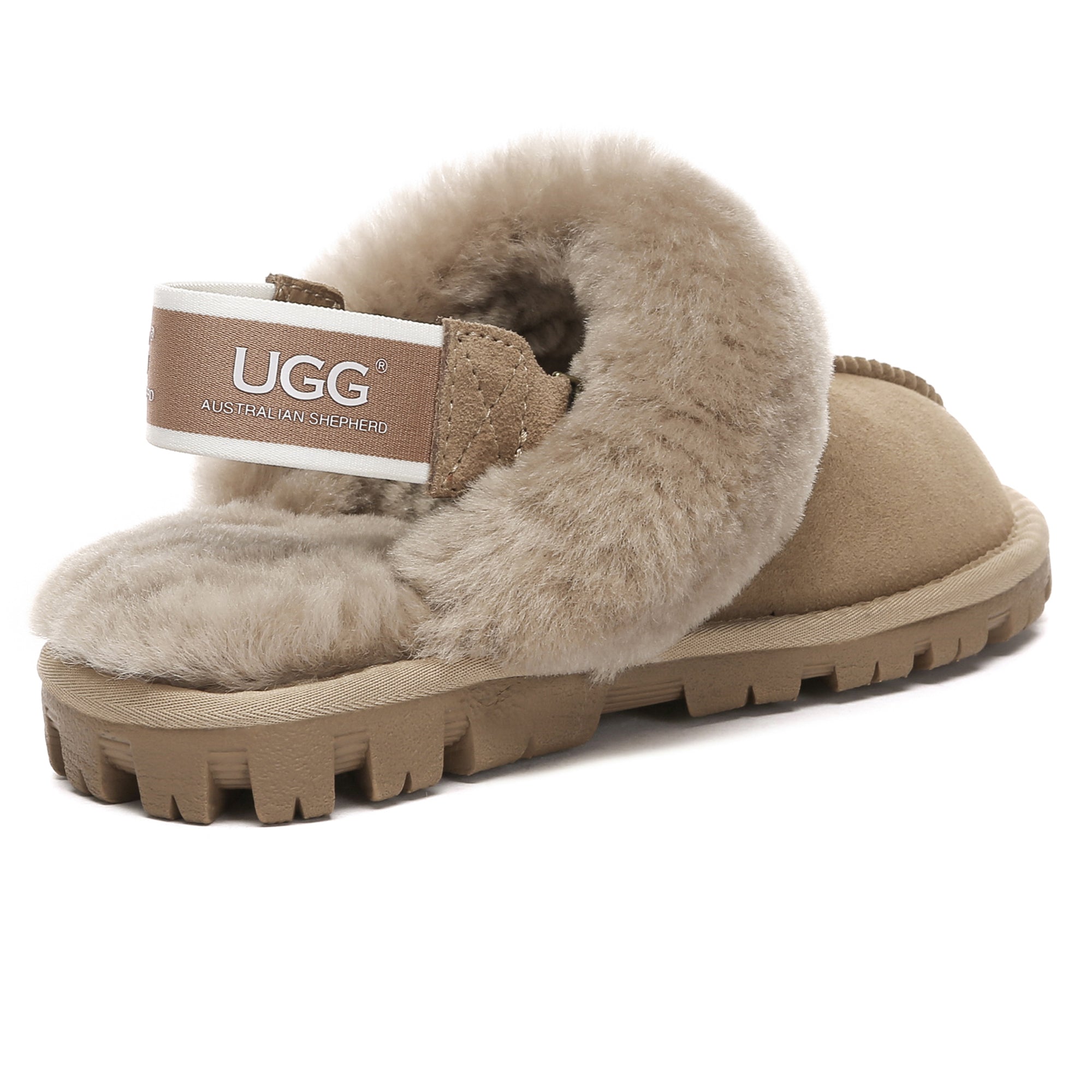 EverUgg UGG removable slingback waffle fluffy slippers for women, featuring cozy plush texture and casual slip-on style.