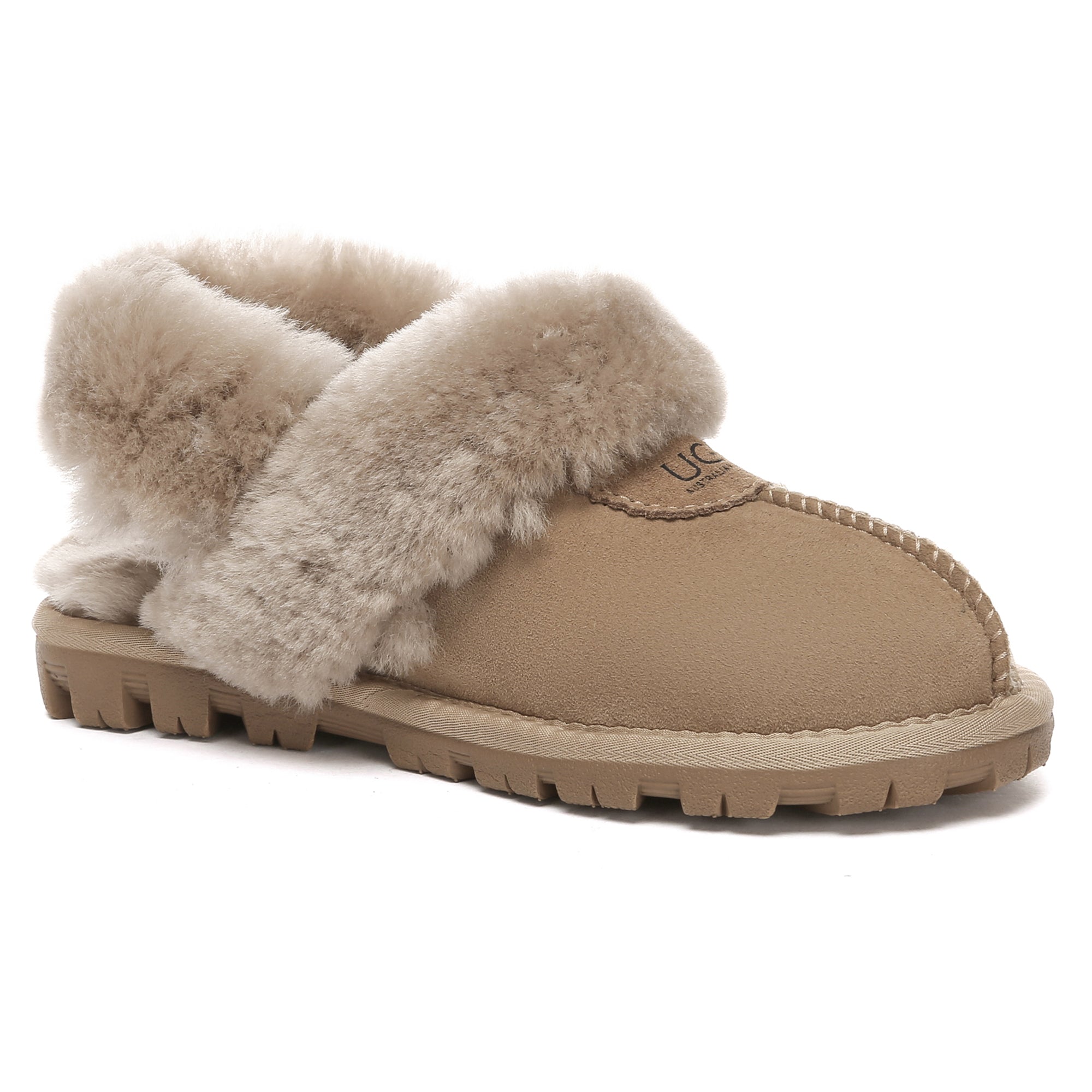 EverUgg UGG removable slingback waffle fluffy slippers for women, featuring plush interior and stylish slip-on design.