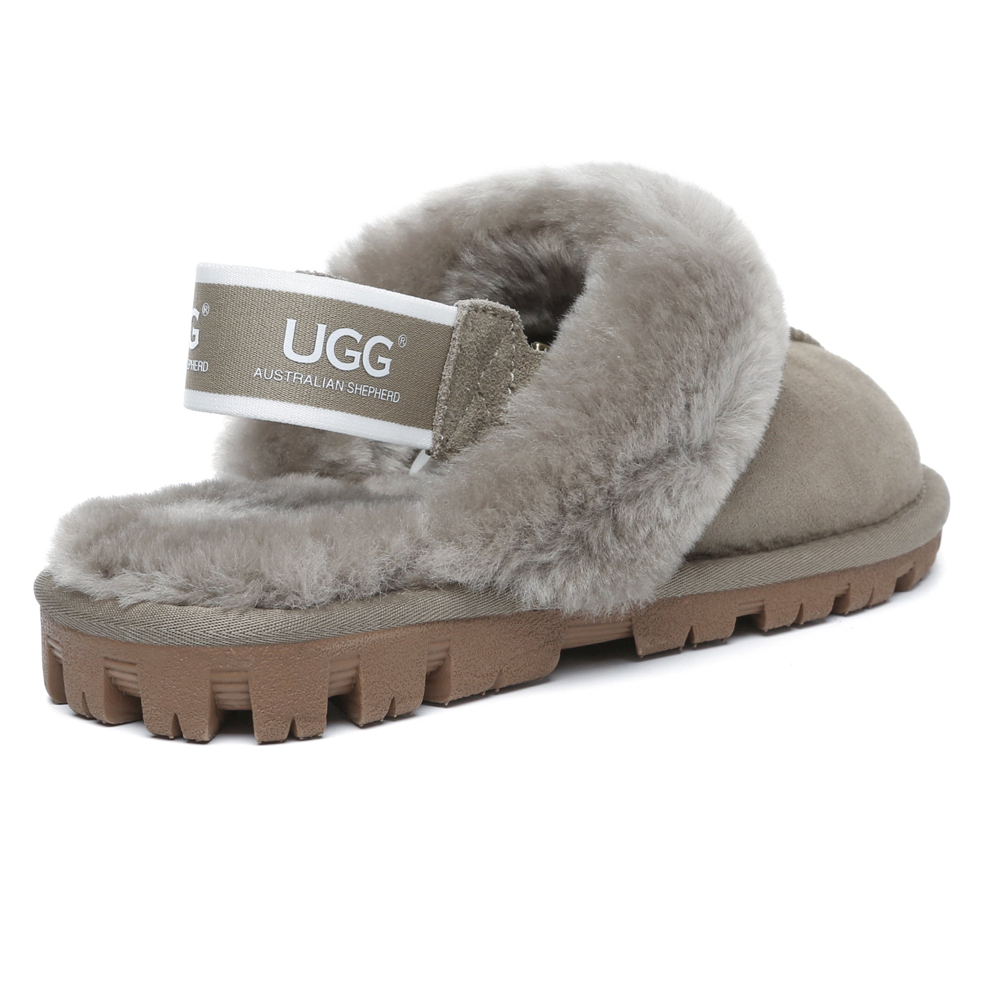 EverUgg UGG removable slingback waffle fluffy slippers for women, featuring soft, cozy design with fluffy texture and adjustable straps.