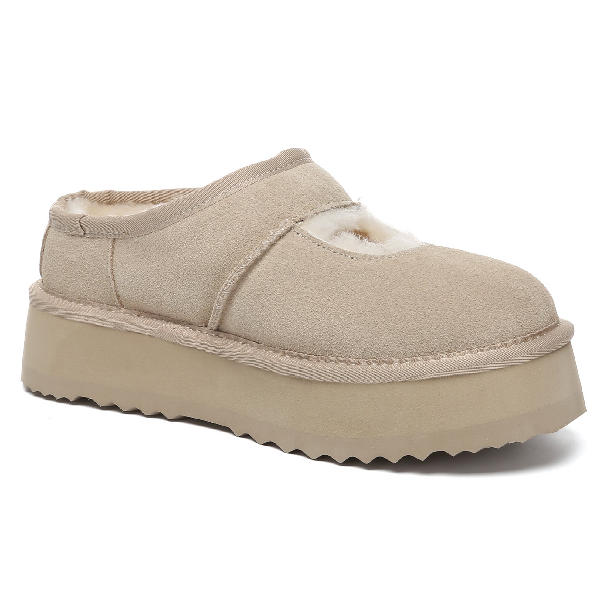 EverUgg UGG Reveal Platform Slippers for women, featuring plush sheepskin lining and elevated sole, perfect for cozy indoor wear.