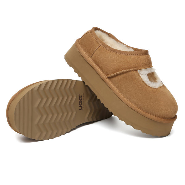 EverUgg UGG Reveal Platform Slippers for women, featuring plush interior and chunky sole, shown on a neutral background.