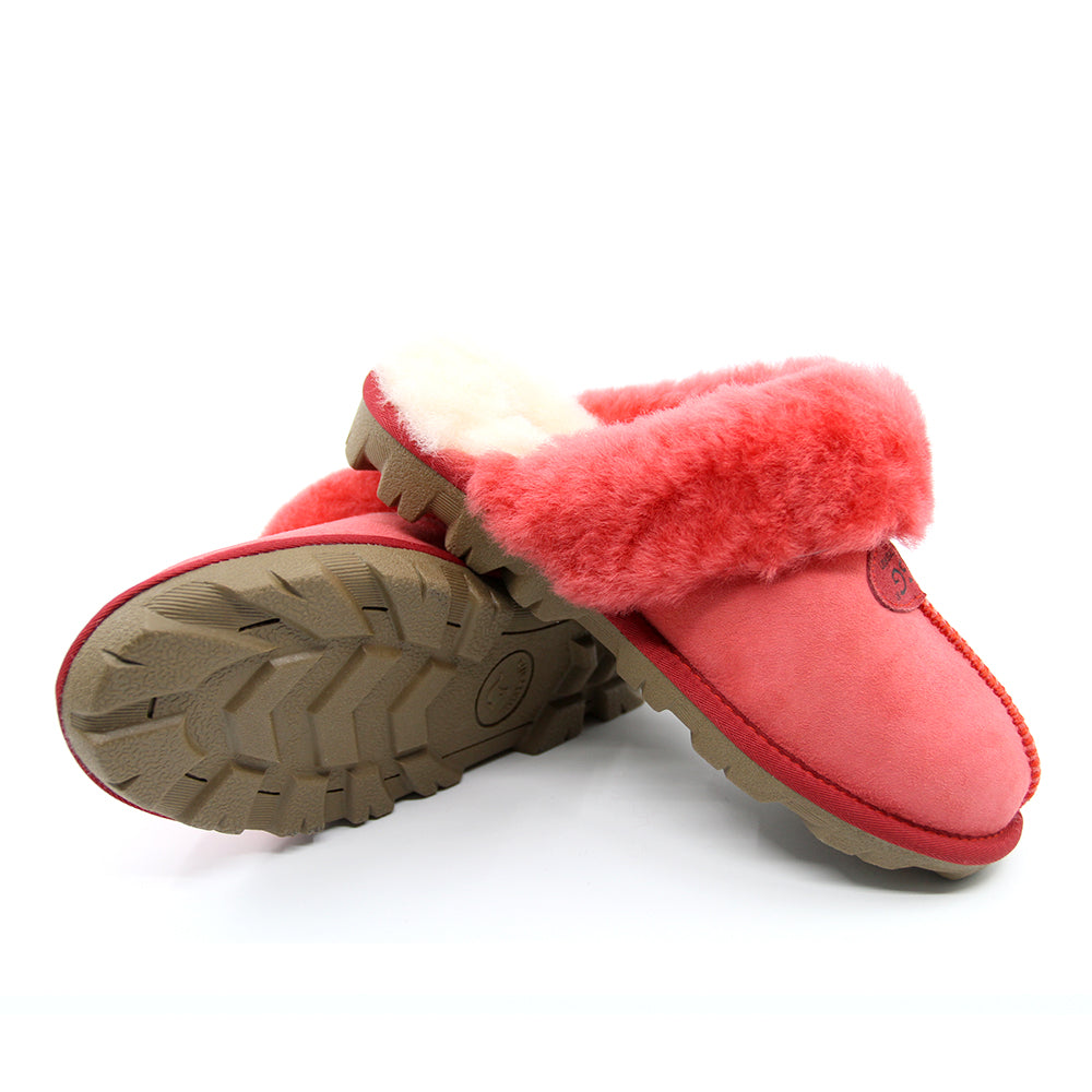 Red UGG Scuff Slippers for women by Auzland, cozy slip-on shoes with soft interior and casual slip-on design.