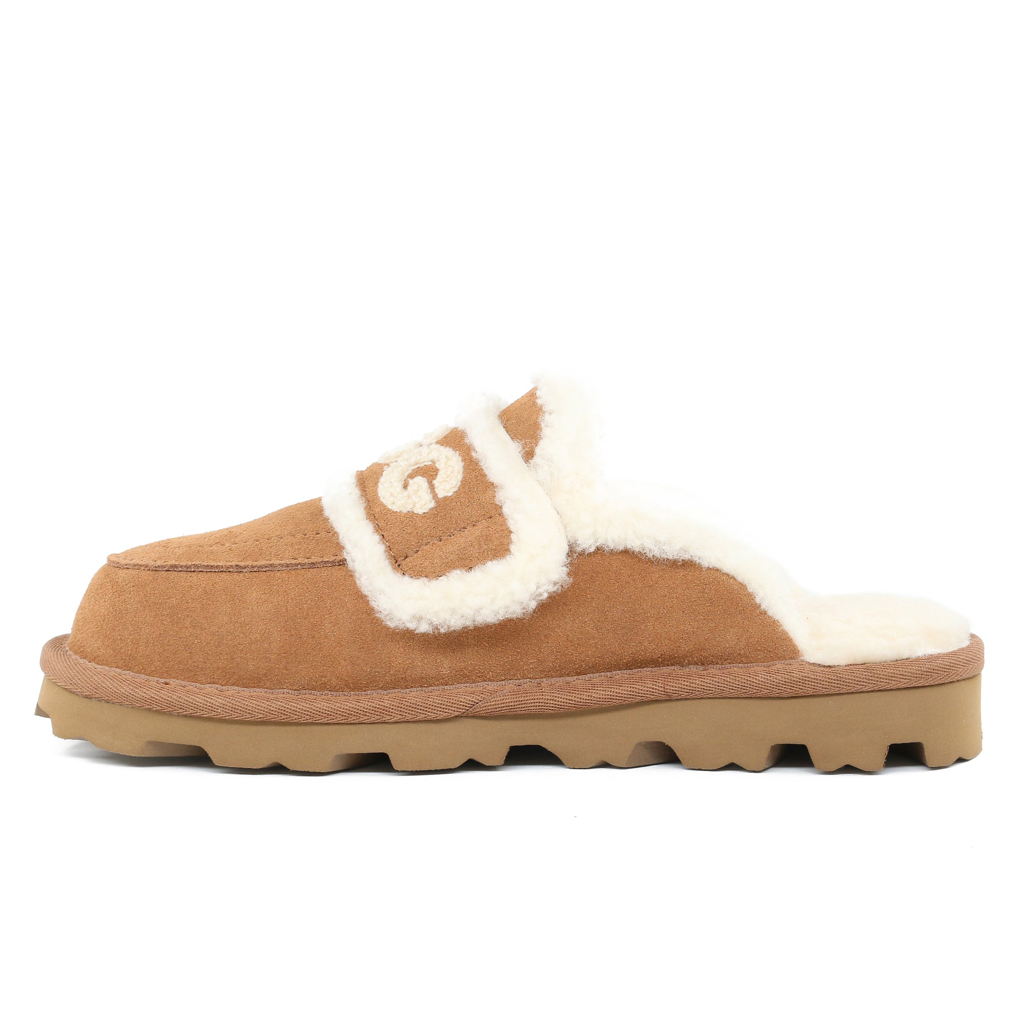 Auzland UGG shearling comfort sole slippers for women, cozy slip-on shoes with plush shearling lining and soft rubber sole.