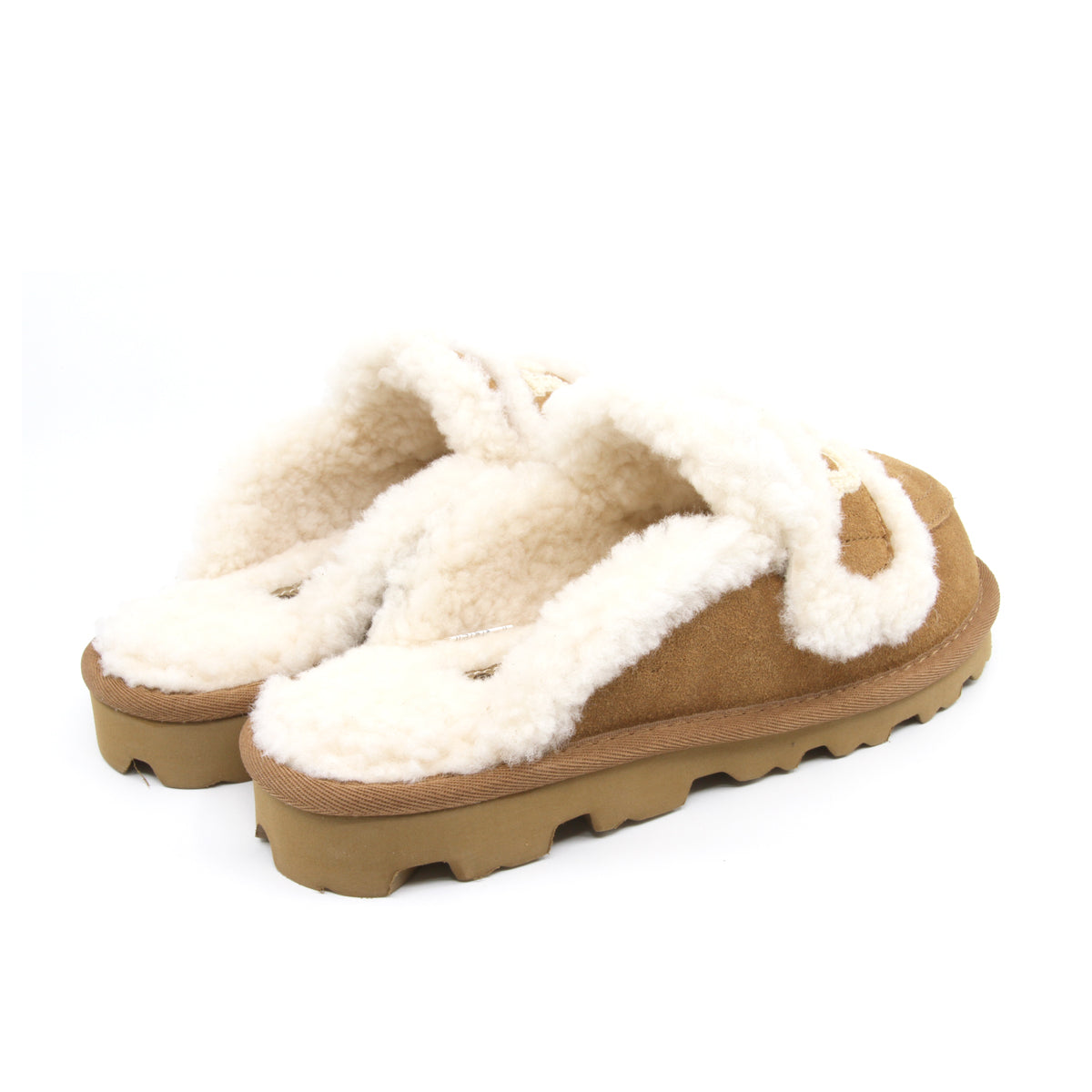 Auzland UGG shearling comfort sole slippers in chestnut color, cozy women's slip-on shoes with plush shearling lining.