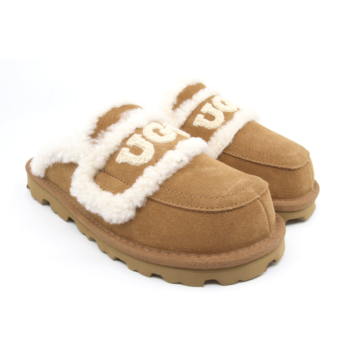 Auzland UGG shearling comfort sole slippers in chestnut color, cozy women's slip-on shoes with plush shearling lining.