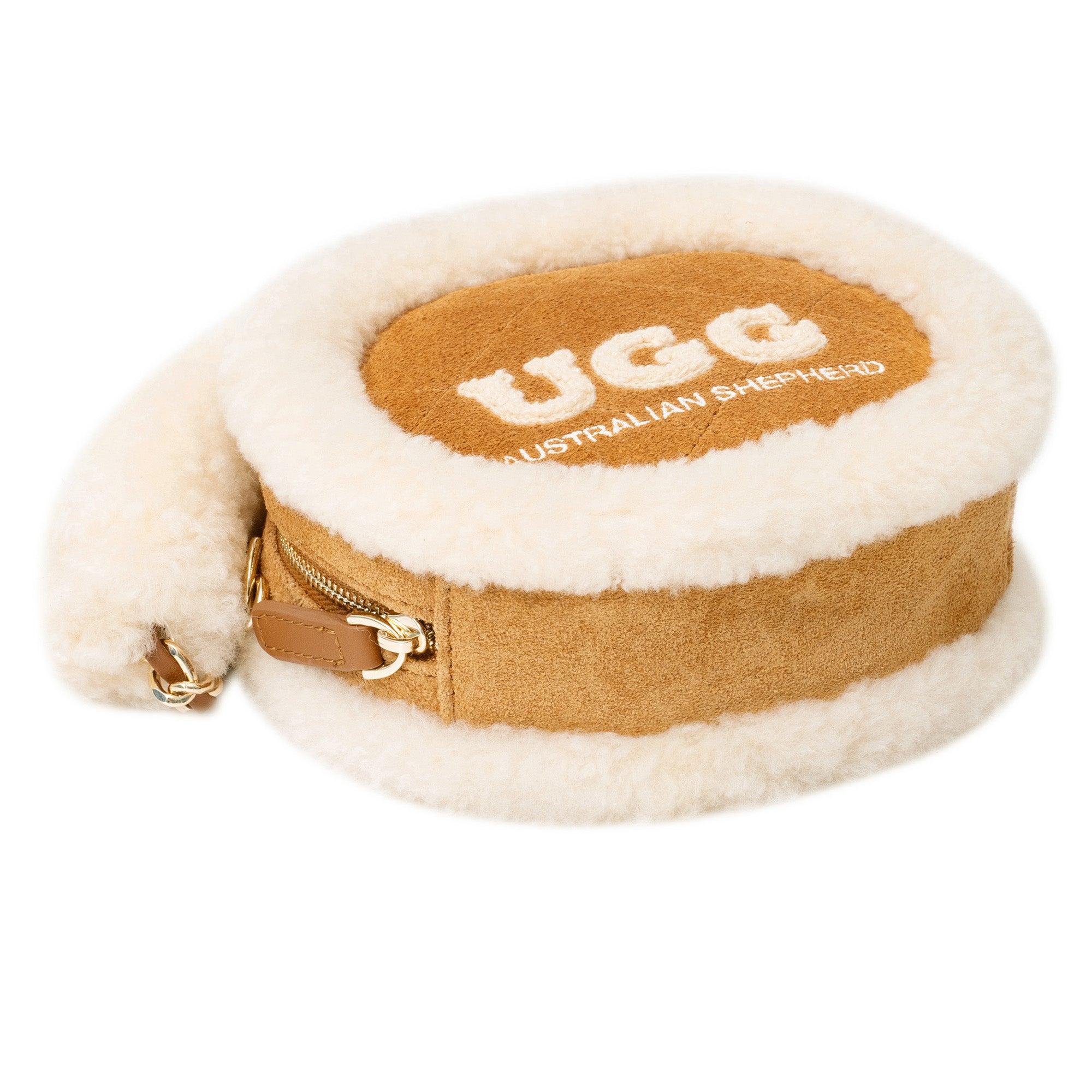 EverUgg shearling over shoulder handbag with soft, plush shearling exterior and leather strap, stylish for casual and chic looks.