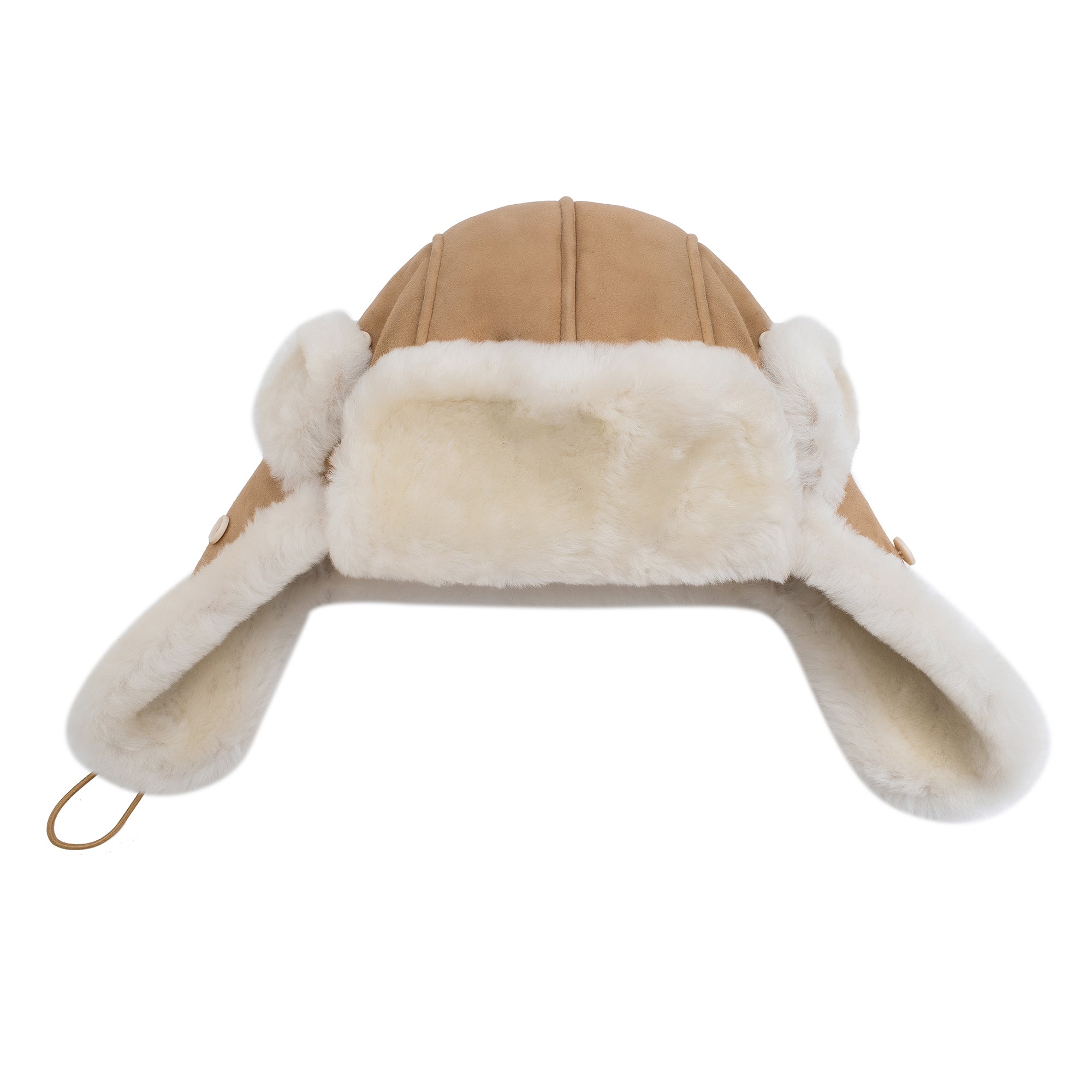 EverUgg UGG Sheepskin Adjustable Aviator Hat in chestnut with fur lining and leather straps, designed for warmth and style.