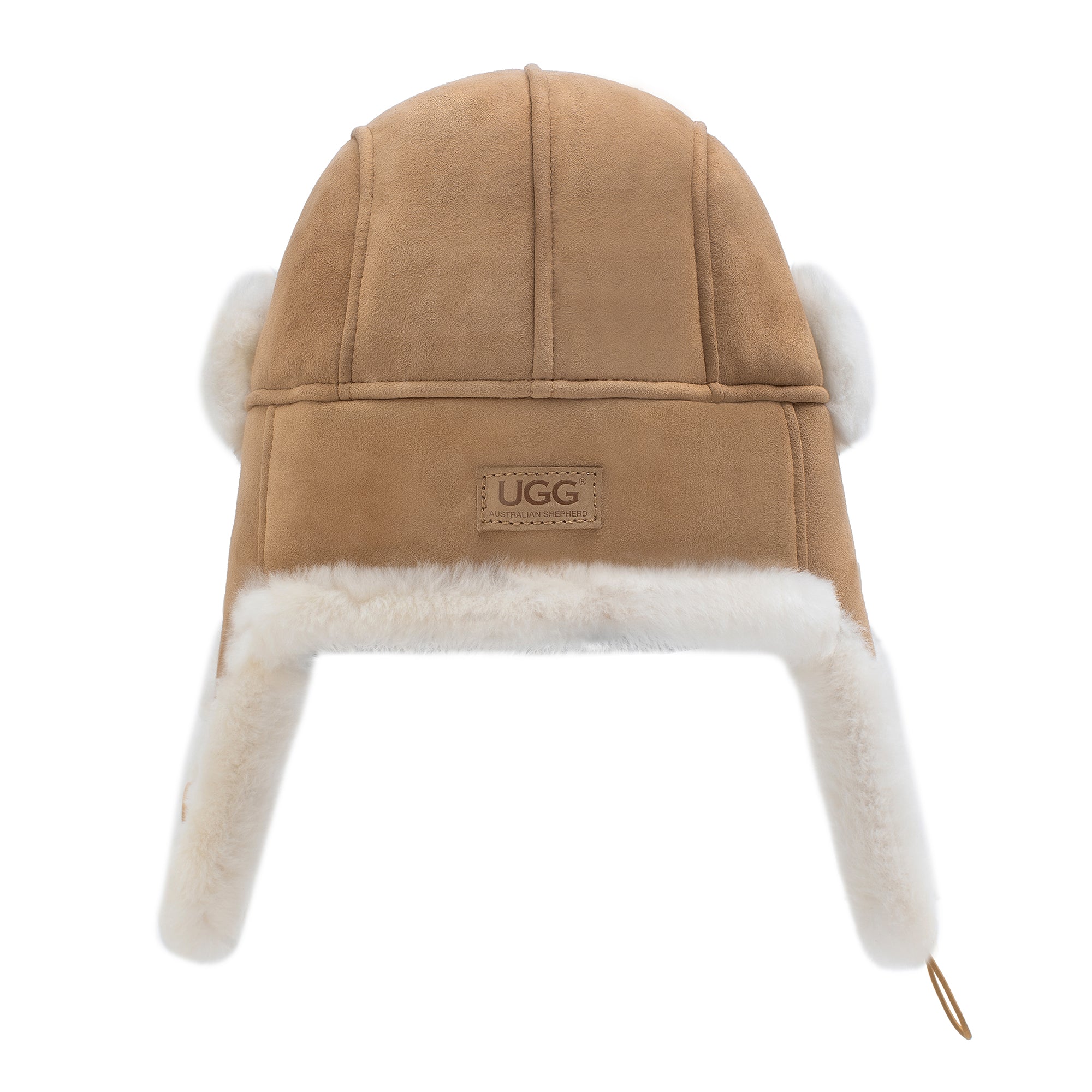 EverUgg UGG sheepskin aviator hat in chestnut with adjustable strap and ear flaps, cozy and stylish headwear for cold weather.