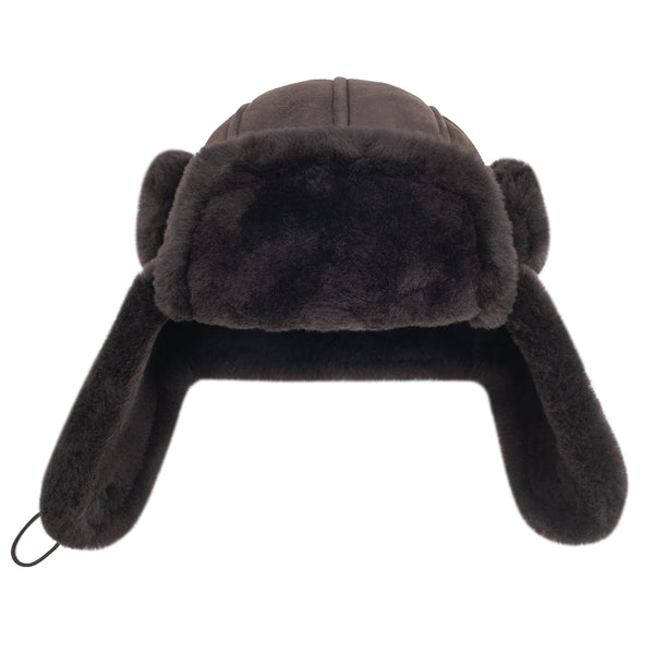 EverUgg UGG sheepskin adjustable aviator hat in chocolate color, featuring plush sheepskin lining and classic aviator style.