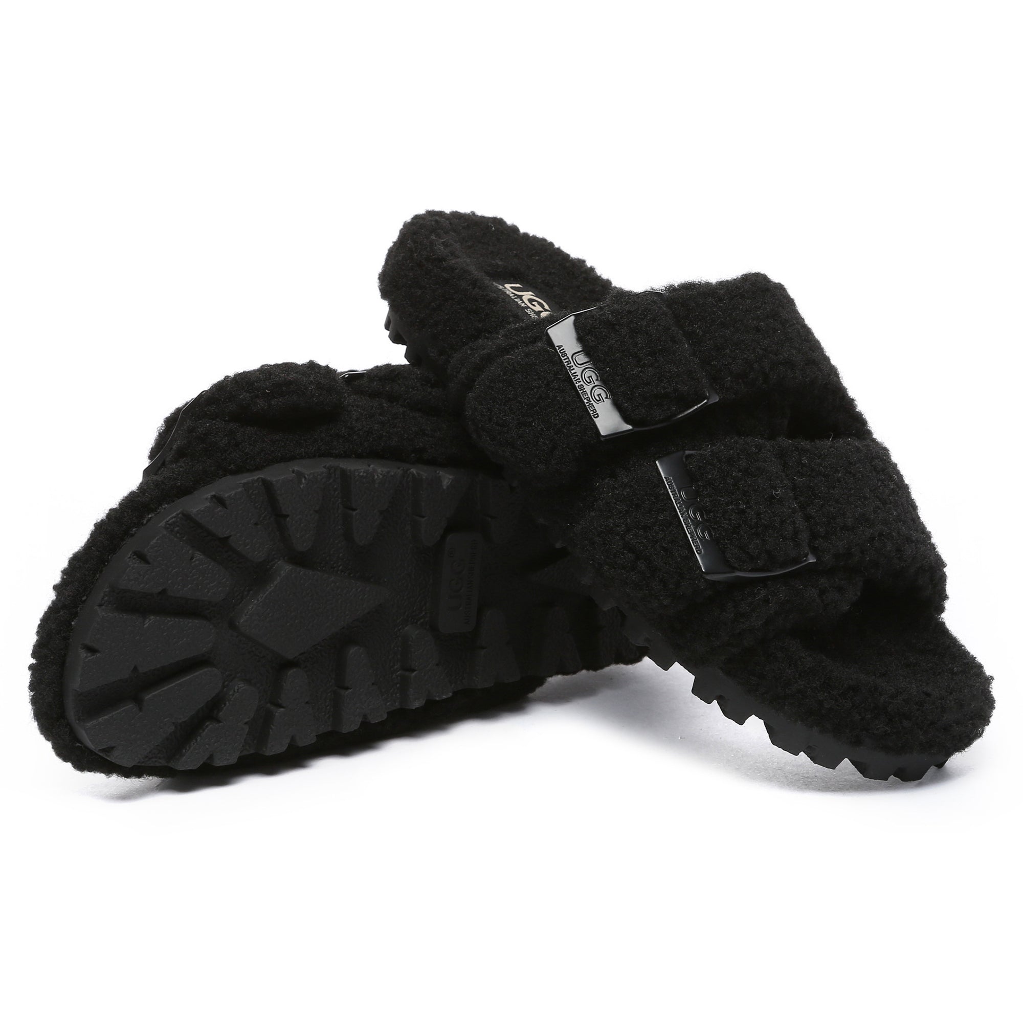 EverUgg UGG women's slide sandals with adjustable buckle, open-toe design, and cushioned footbed for comfortable wear.