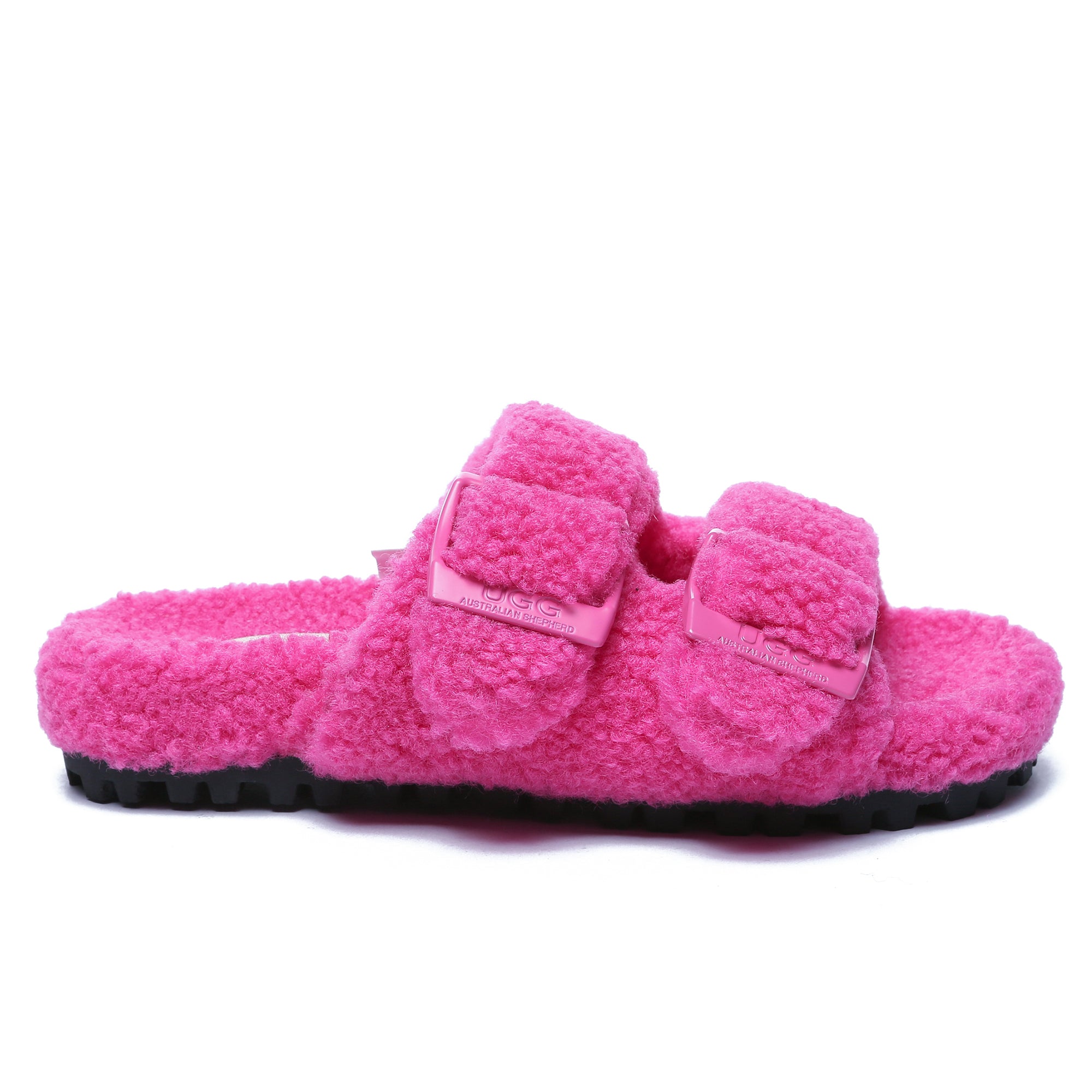 EverUgg women's UGG slip-on sandals with adjustable buckle straps and slide design, featuring comfortable and stylish footwear.