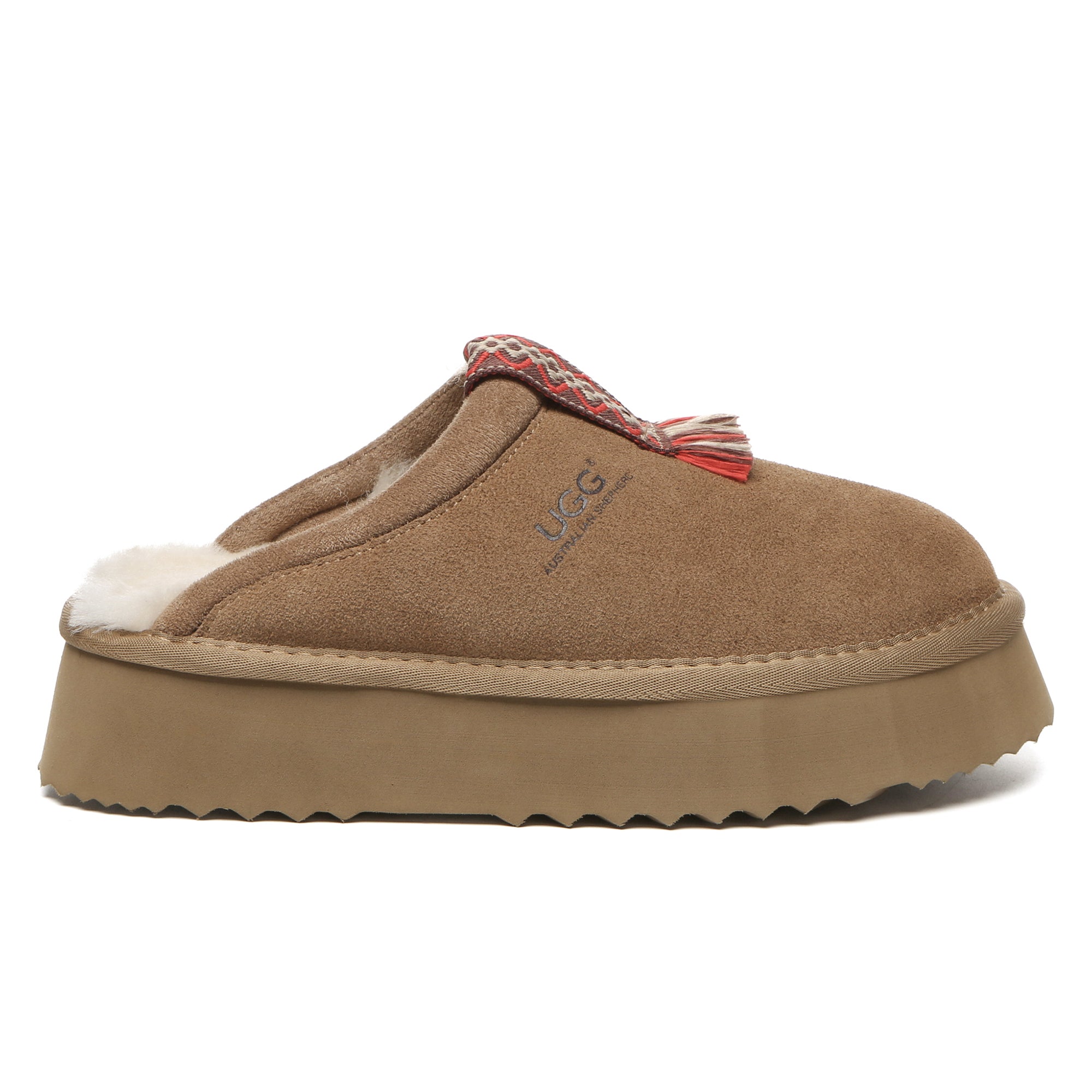 EverUgg UGG Tassie Stitch Platform Slippers for women, beige slip-on shoes with stitched details and platform sole.
