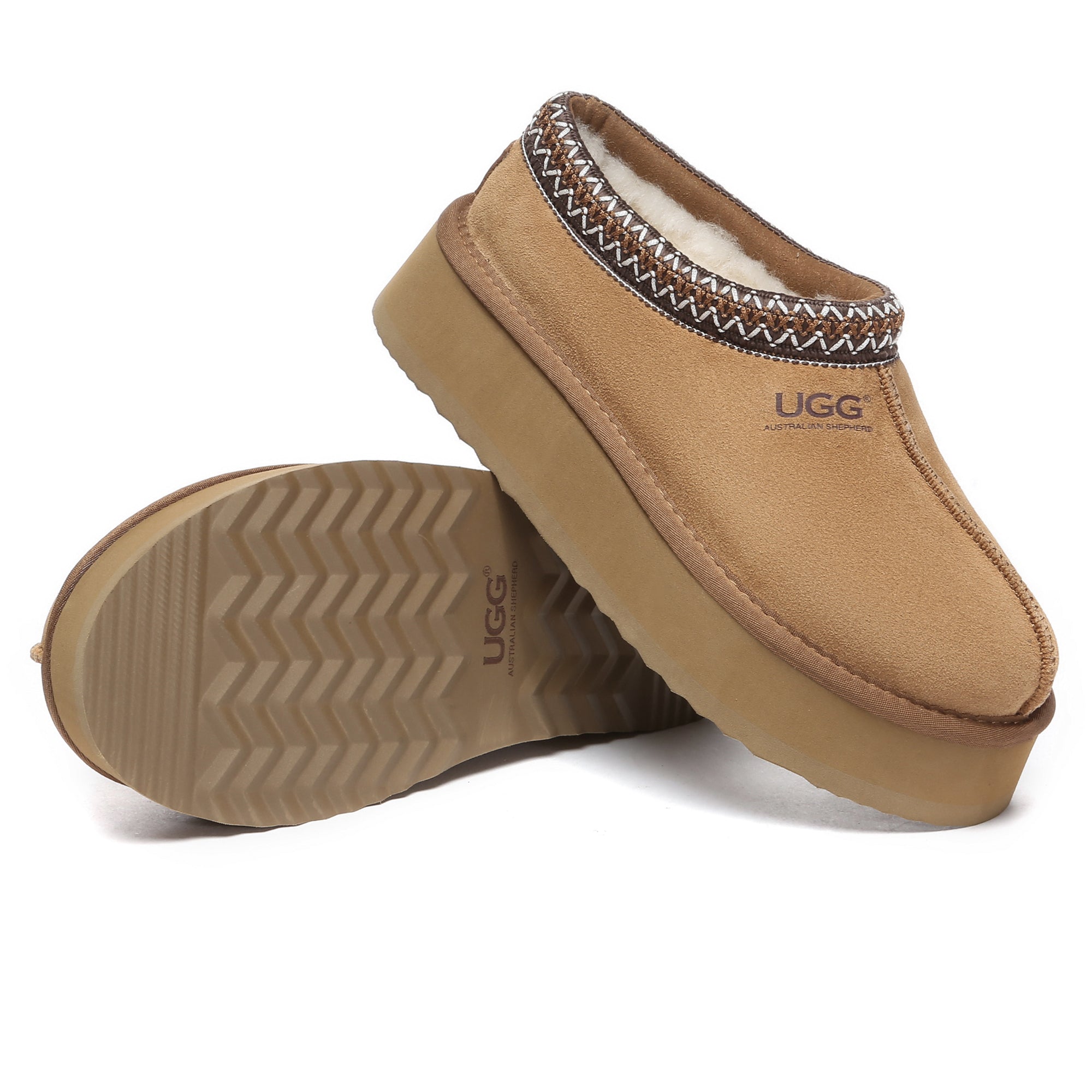 EverUgg UGG Tazzy Platform Slippers, cozy shoes with thick soles, plush interior, and stylish design for comfortable indoor wear.