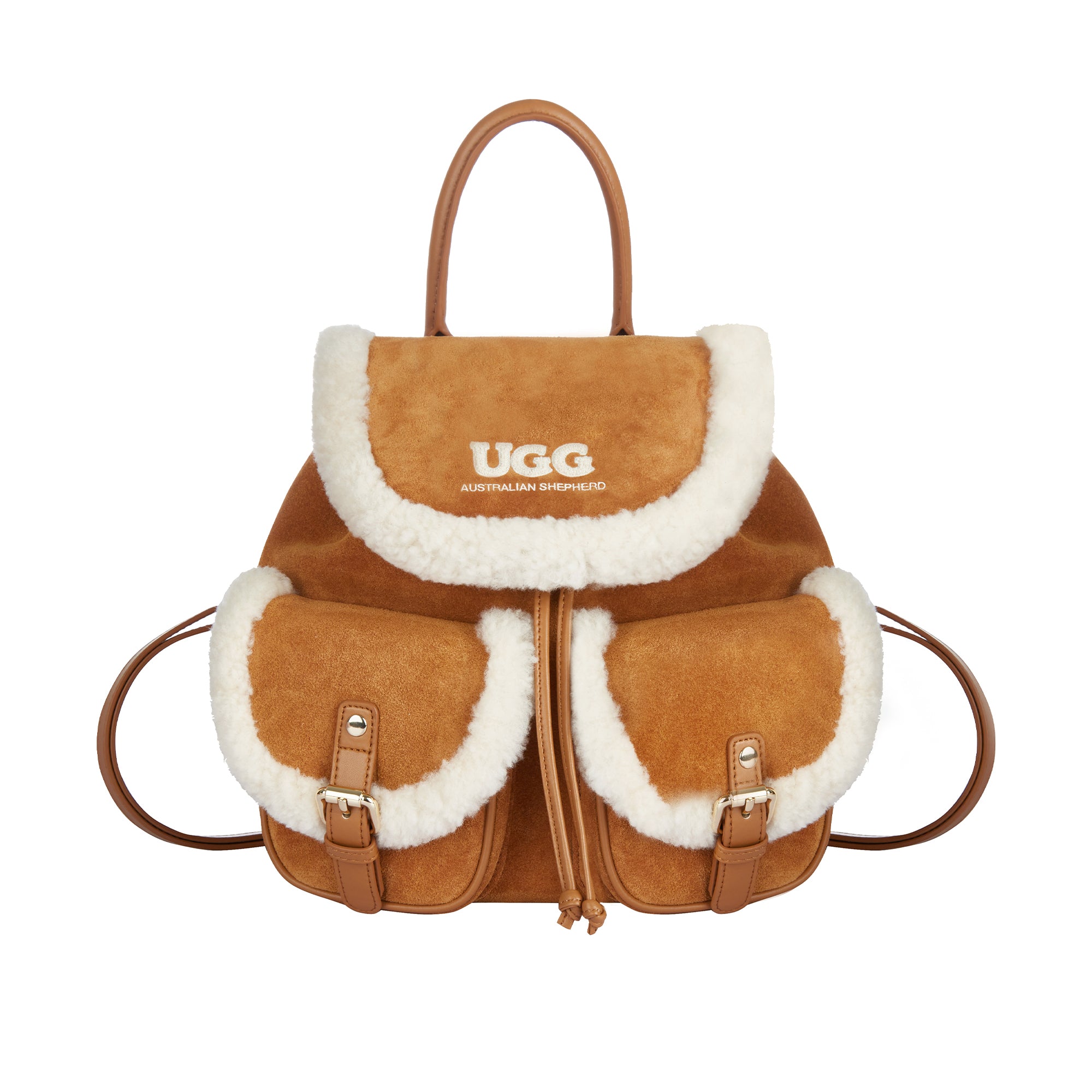 EverUgg wool backpack with adjustable straps and drawstring closure, stylish accessories for casual and outdoor use.