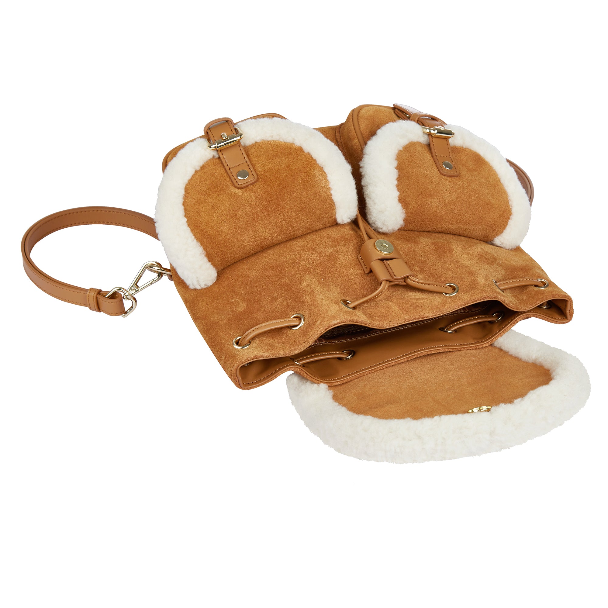 EverUgg wool backpack with adjustable strap and drawstring closure, stylish accessories for casual and outdoor use.