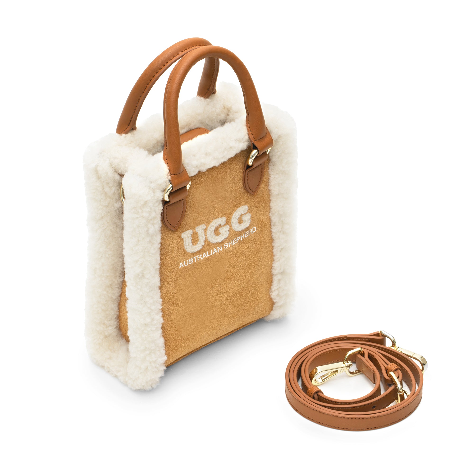 EverUgg wool bag with adjustable strap, stylish accessory featuring soft wool material and convenient strap for versatile wear.