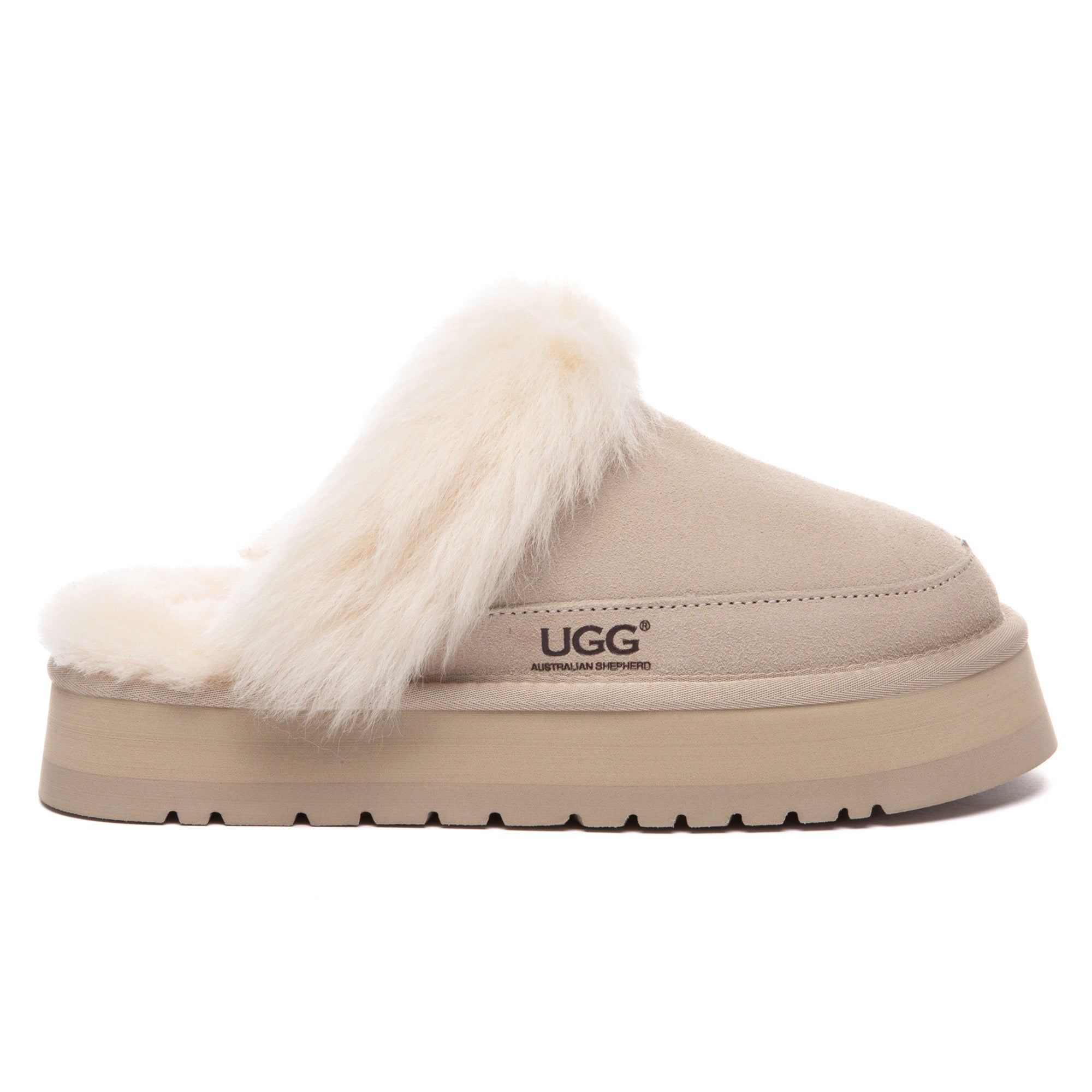EverUgg ultra fluffy platform slippers with plush interior and thick soles, perfect for cozy indoor wear.
