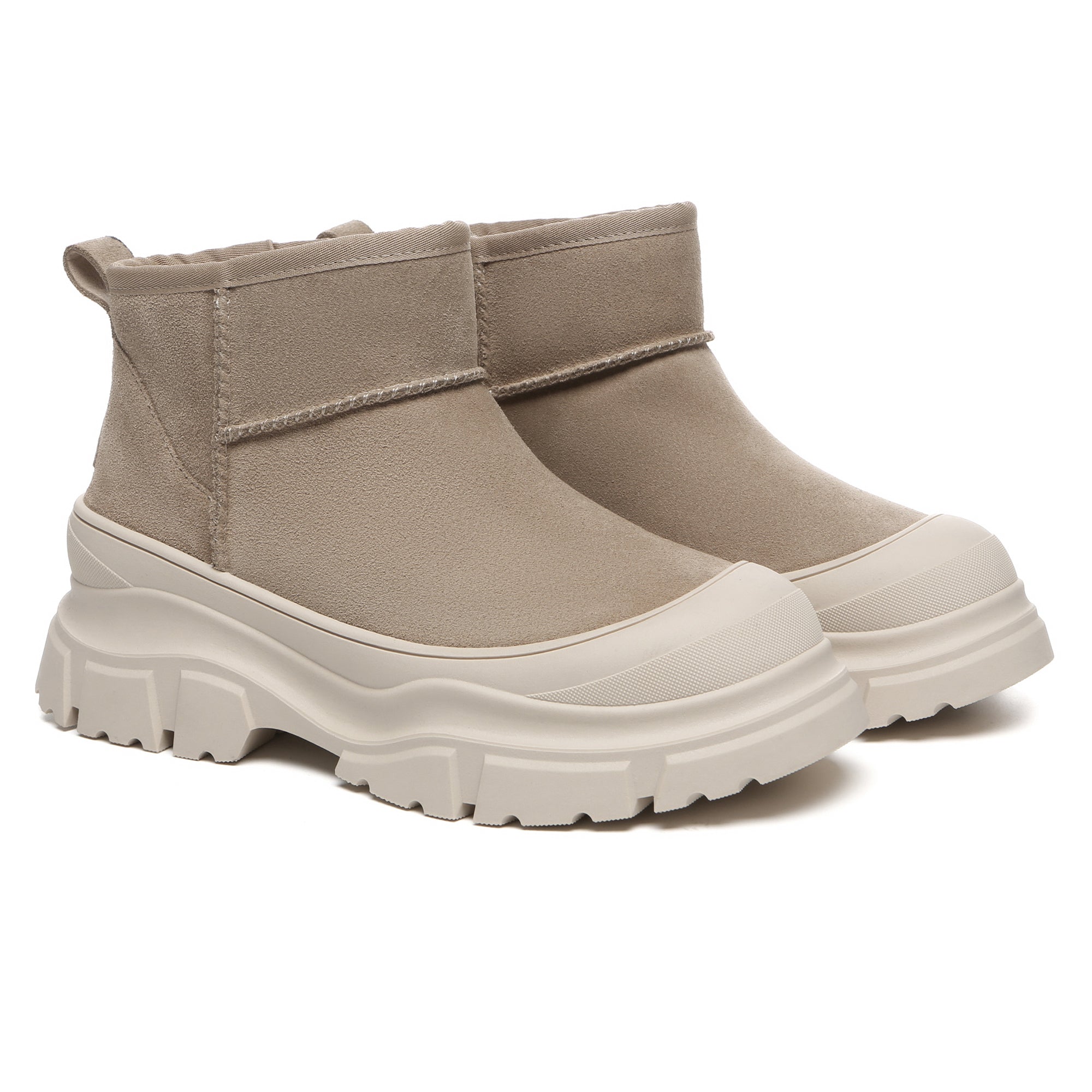 EverUgg Ultra Mini Classic Chunky UGG platform shoes for women, featuring a cozy suede exterior and thick rubber sole.