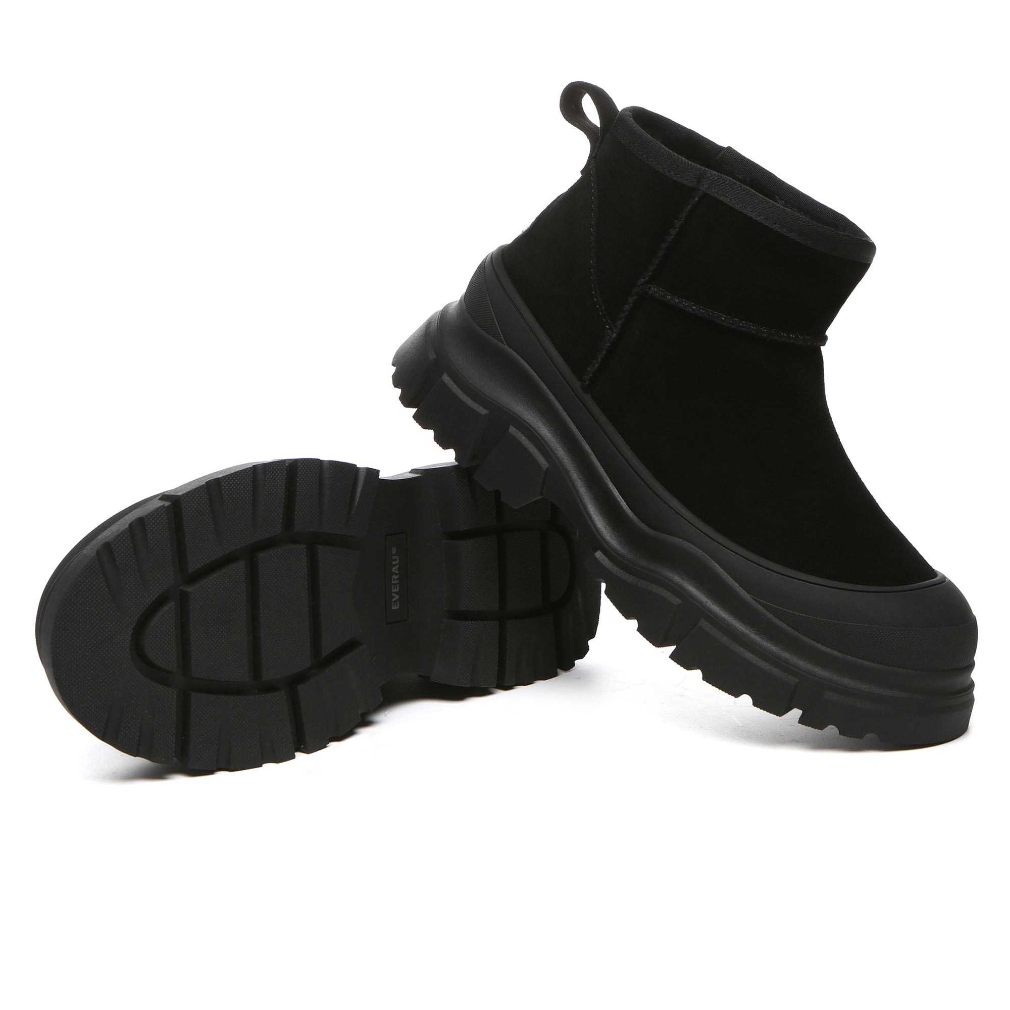 EverUgg Ultra Mini Classic Chunky UGG platform shoes for women, featuring tan leather with chunky soles and cozy shearling lining.