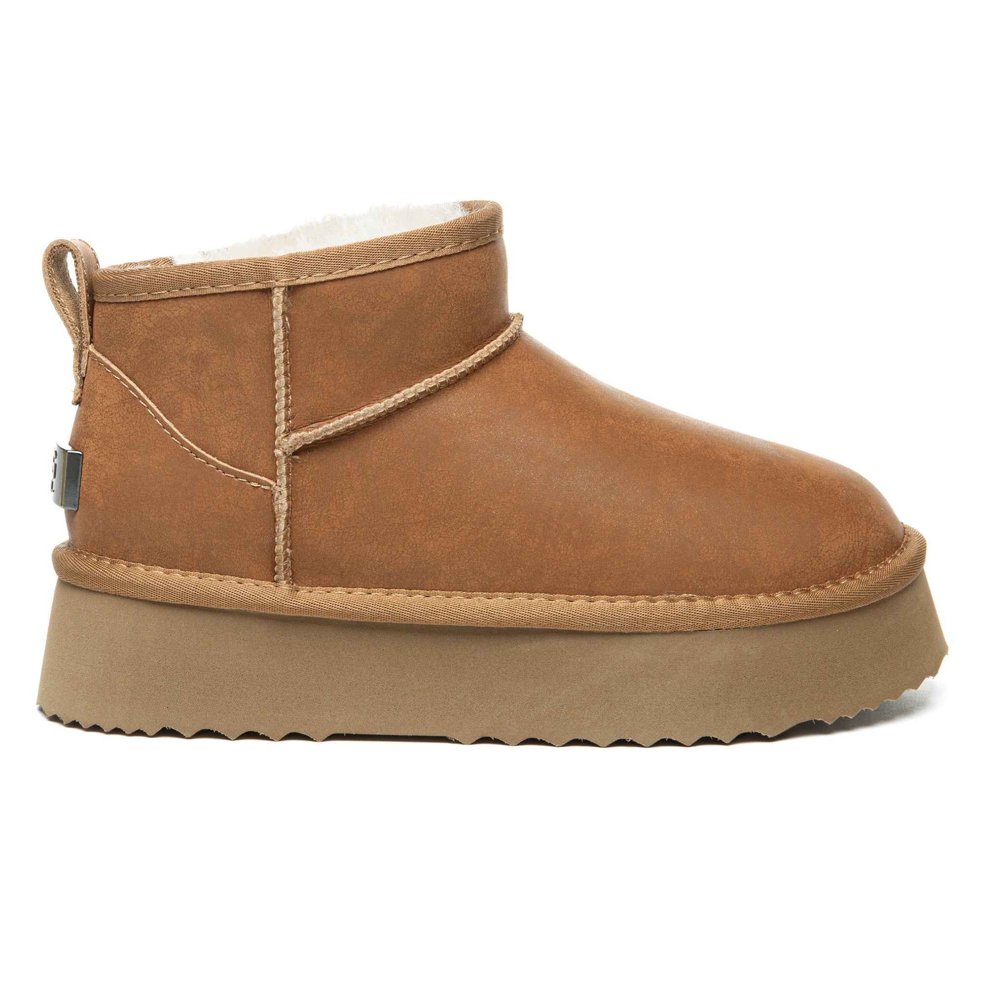 EverUgg Ultra Mini Coated Suede Platform UGG Boots for women, showing the sleek, coated suede exterior and chunky platform sole.