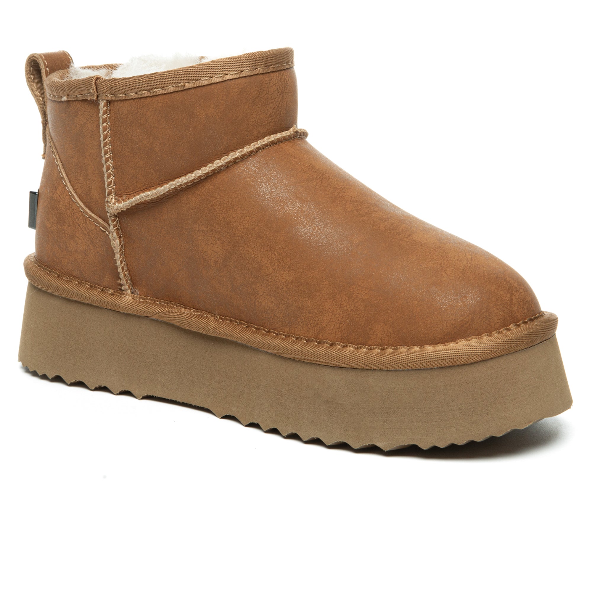 EverUgg ultra mini coated suede platform UGG boots for women, showing the stylish short boots with suede finish and platform sole.