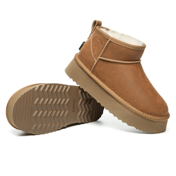 EverUgg Ultra Mini coated suede platform UGG boots for women, showcasing the stylish design and textured suede material.