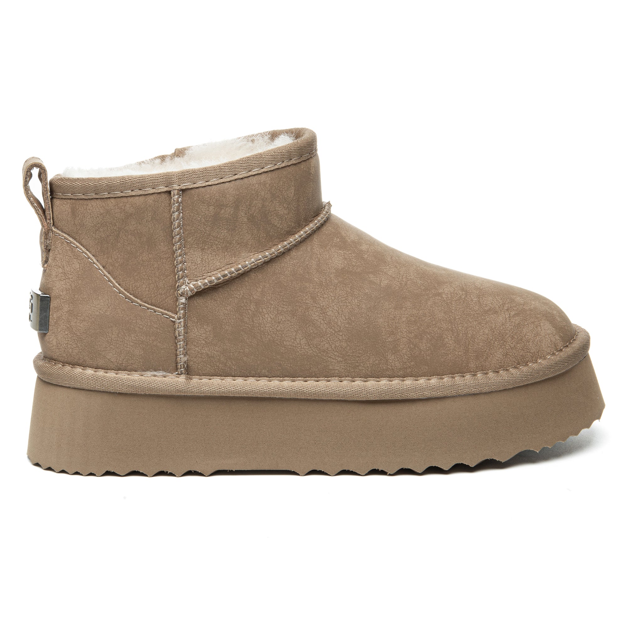 EverUgg ultra mini coated suede platform UGG boots for women, showcasing the stylish design and textured material.