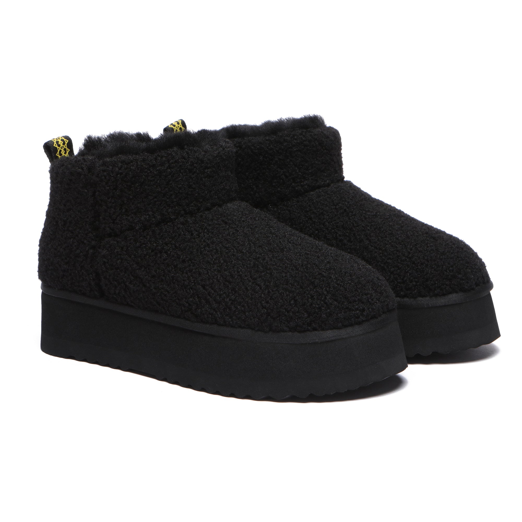 Black Ultra Mini TeddyFluff Platform UGG boots by EverUgg with plush fur lining and thick platform sole.