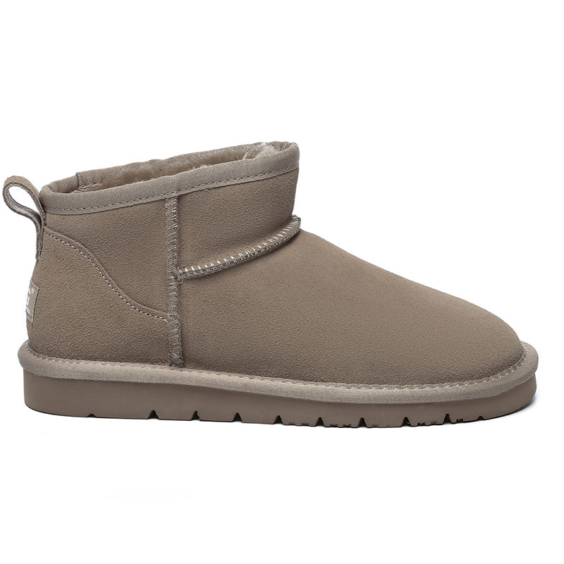 Dark brown Ultra Mini UGG Boots for women by EverUgg, showcasing cozy sheepskin lining and stylish short boot design.