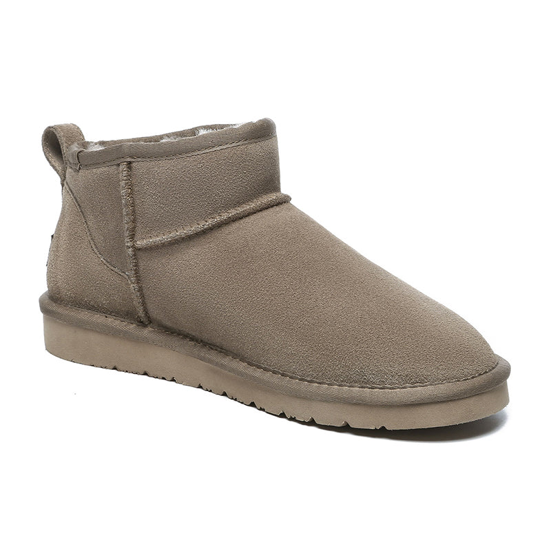 Dark brown Ultra Mini UGG Boots for women, classic EverUgg shoes with cozy sheepskin lining and durable rubber soles.