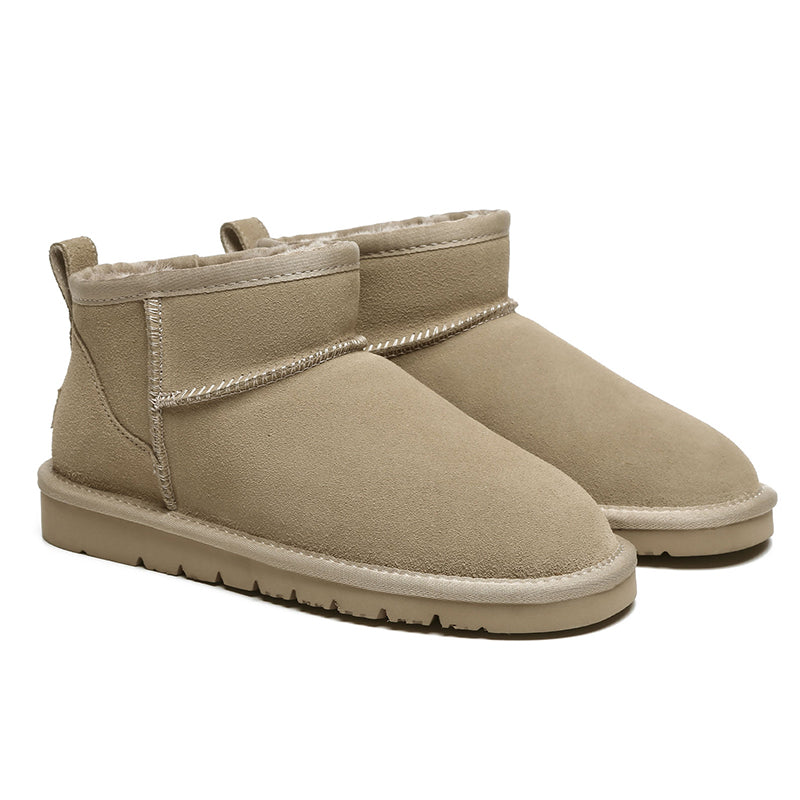 Light brown ultra mini UGG boots for women by EverUgg, showcasing soft shearling lining and stylish ankle-high design.