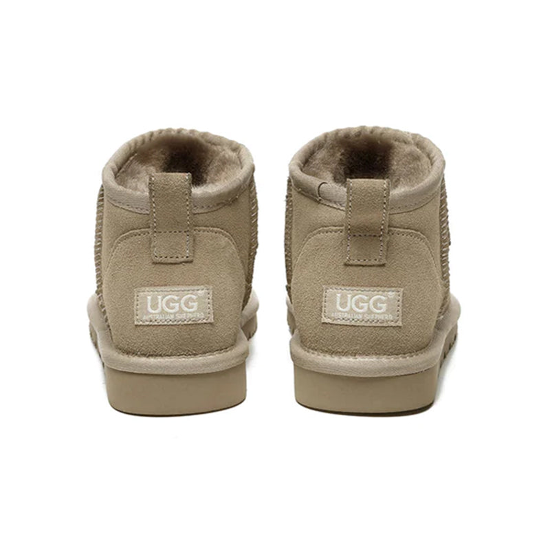 Light brown Ultra Mini UGG boots for women by EverUgg, showcasing soft sheepskin exterior and classic cozy design.