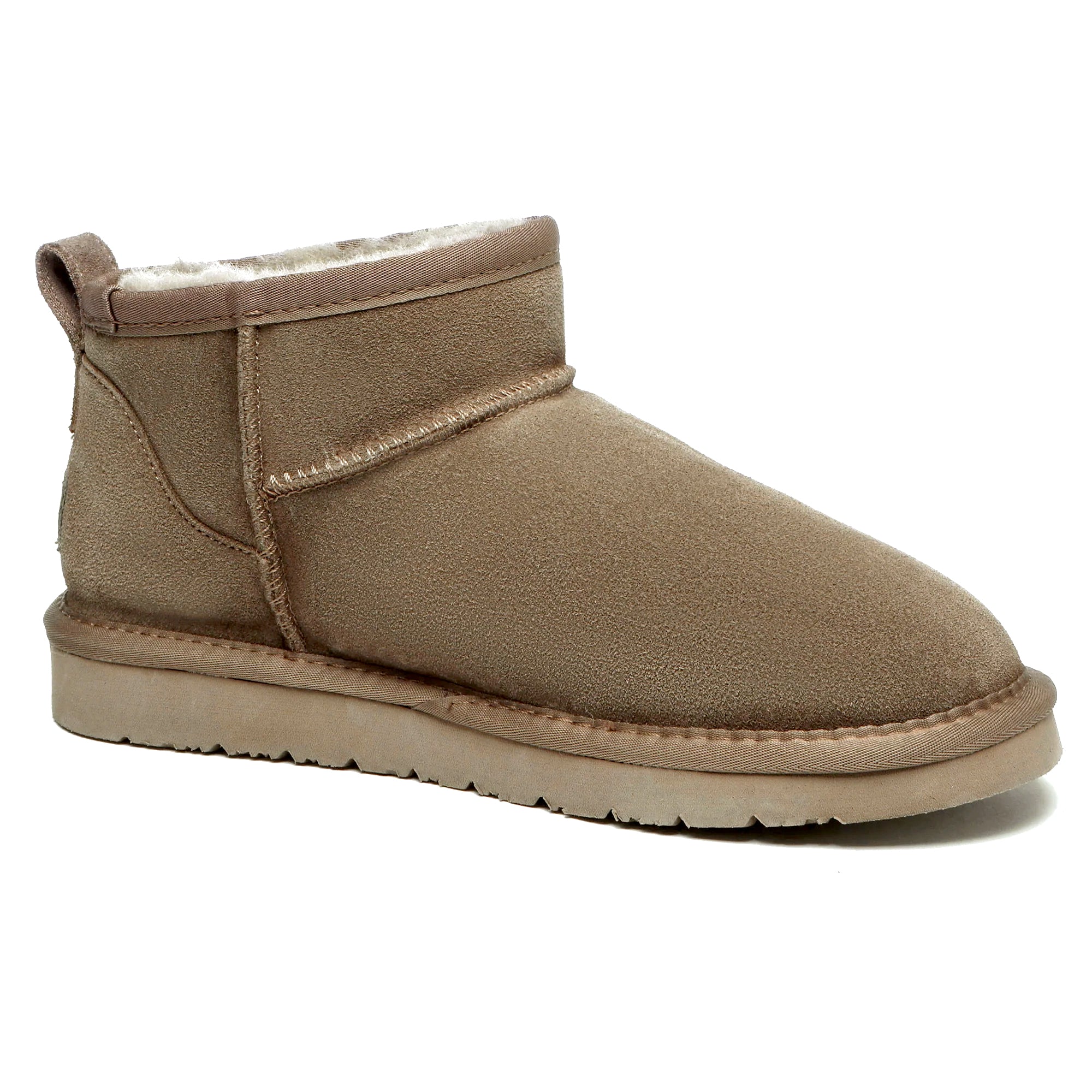 EverUgg Ultra Mini UGG Boots in classic caribou shearling, cozy women's winter shoes with plush interior and tan leather exterior.