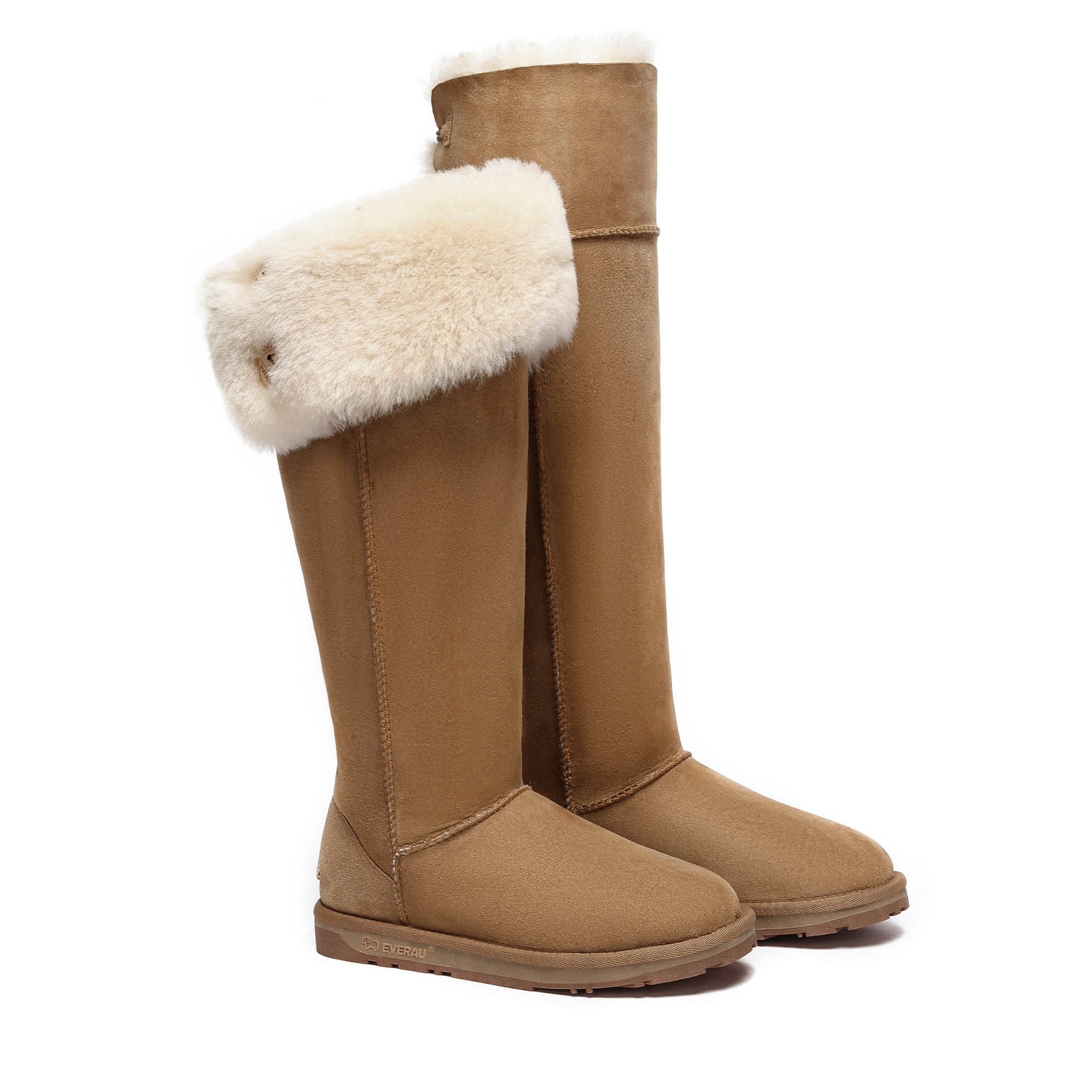 EverUgg ultra tall button UGG boots featuring a plush interior and stylish design, perfect for cold weather.