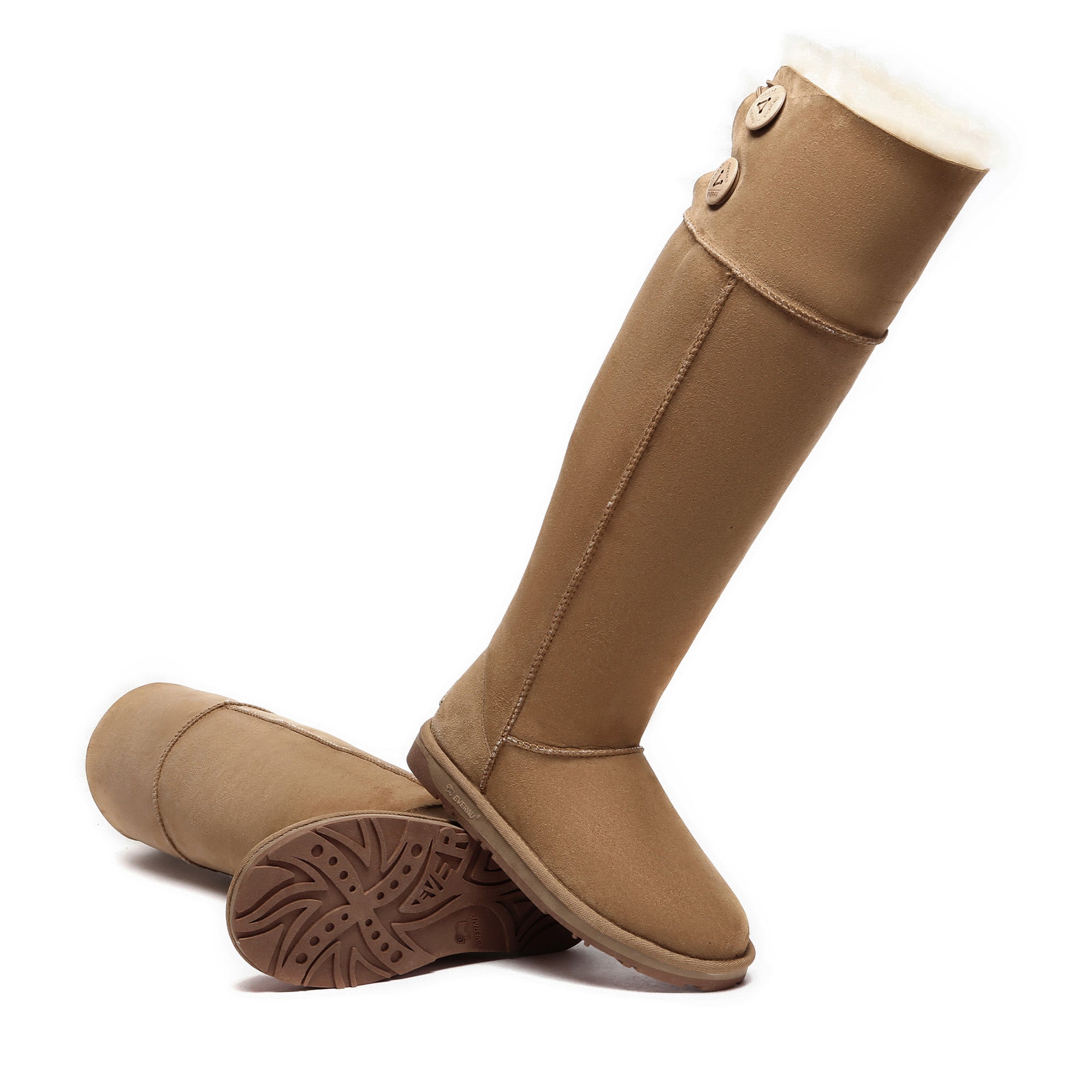 EverUgg ultra tall button UGG boots featuring plush interior and stylish design, perfect for cold weather.