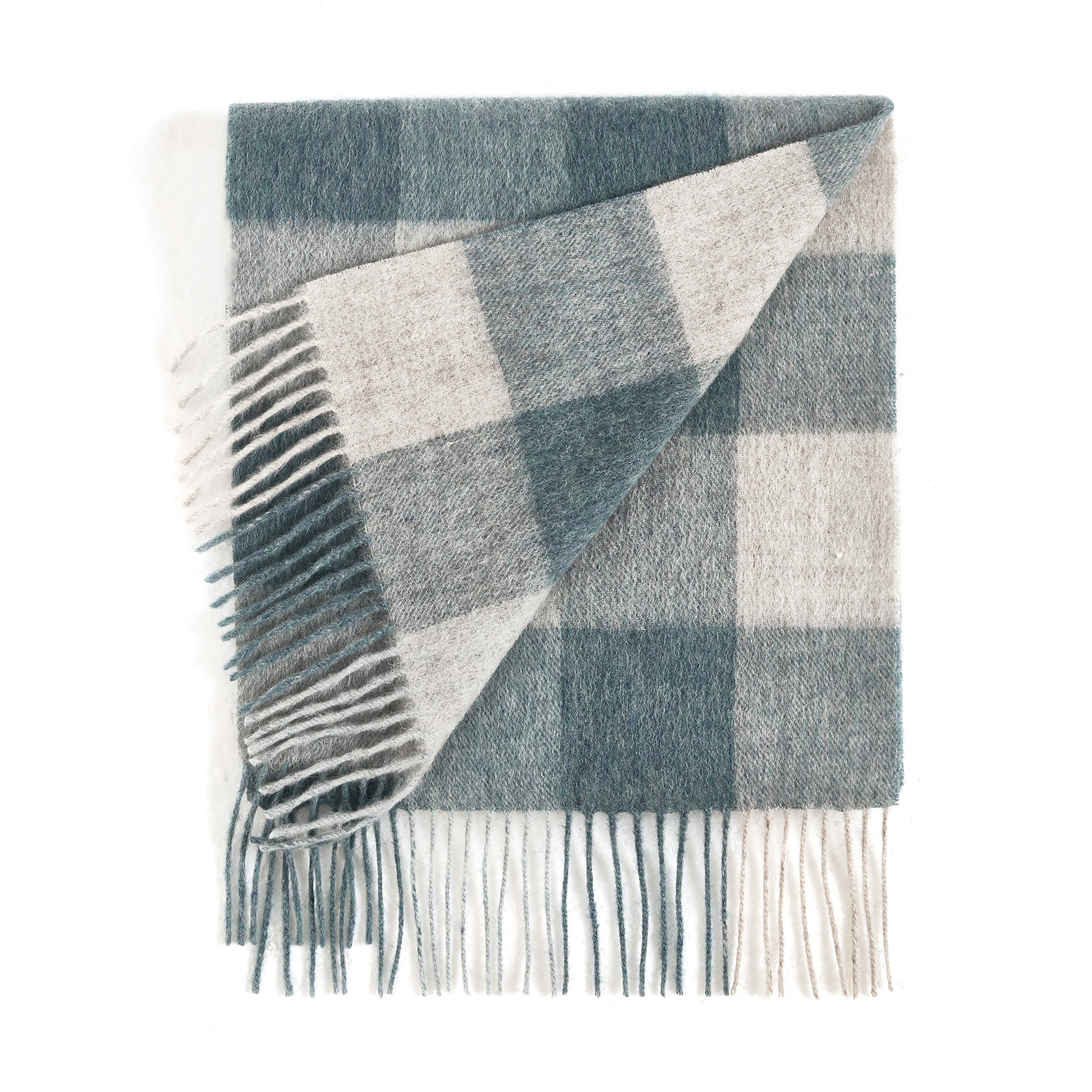 EverUgg Urban UGG tartan pure wool scarf with fringed edges, showcasing a classic red and black plaid pattern.