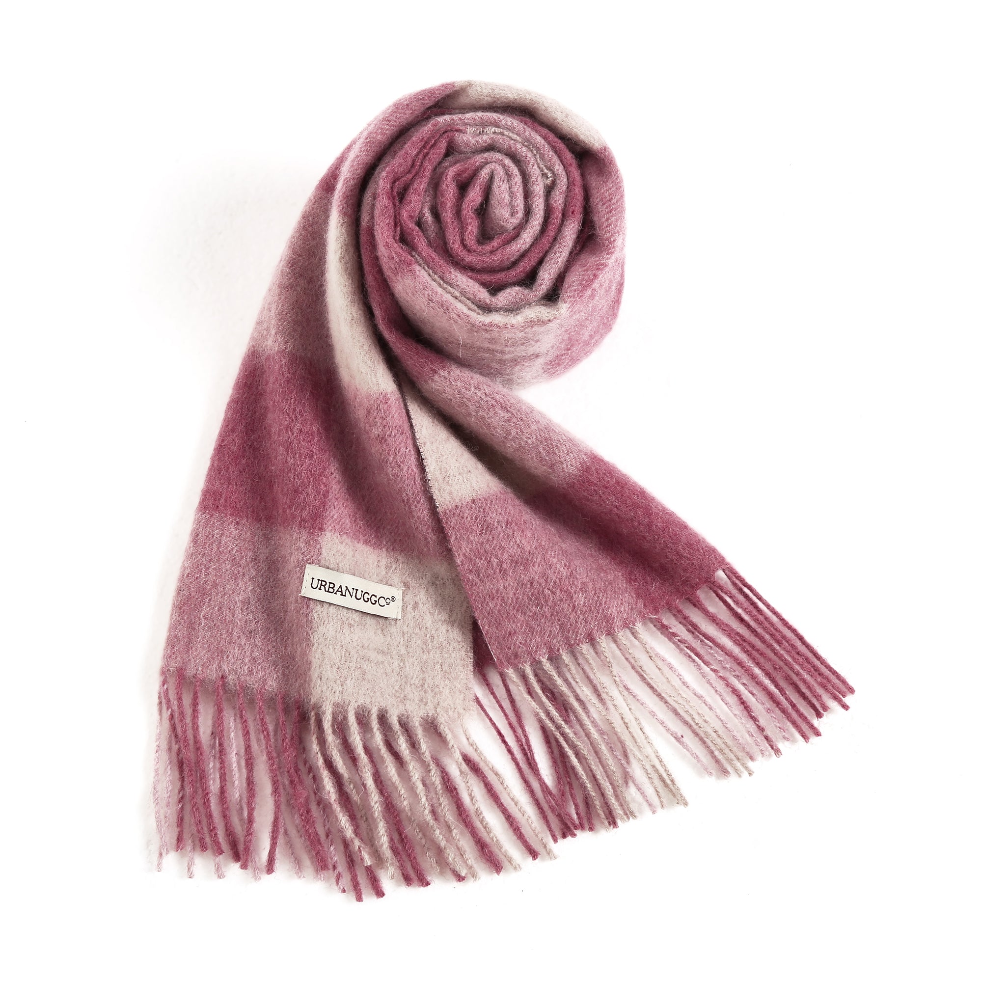 EverUgg Urban UGG tartan wool scarf with red and black plaid pattern, cozy and stylish for cold weather accessories.