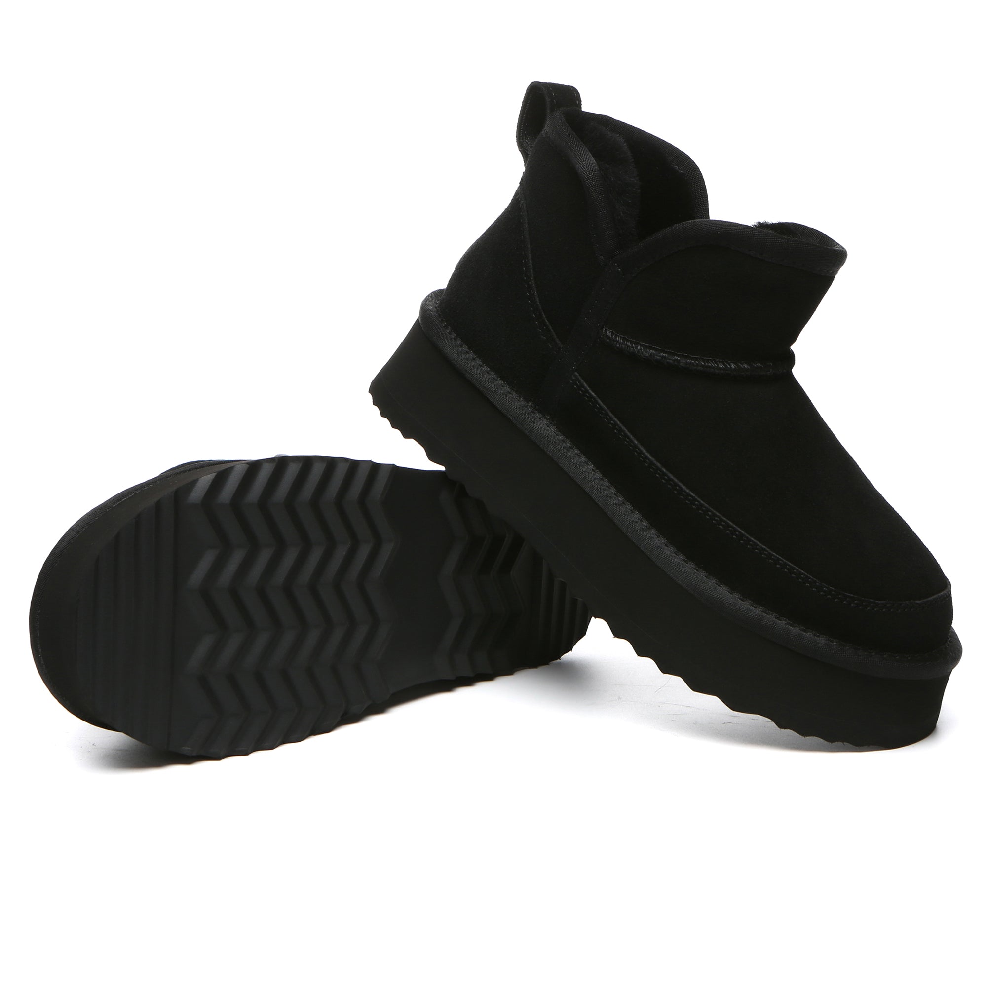 EverUgg V Ankle Ultra Mini Platform UGG Boots for women, showcasing black ankle boots with ultra mini platform soles.