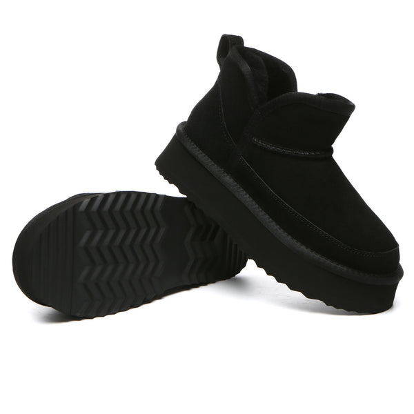 EverUgg V Ankle Ultra Mini Platform UGG Boots for women, showcasing black ankle boots with ultra mini platform soles.