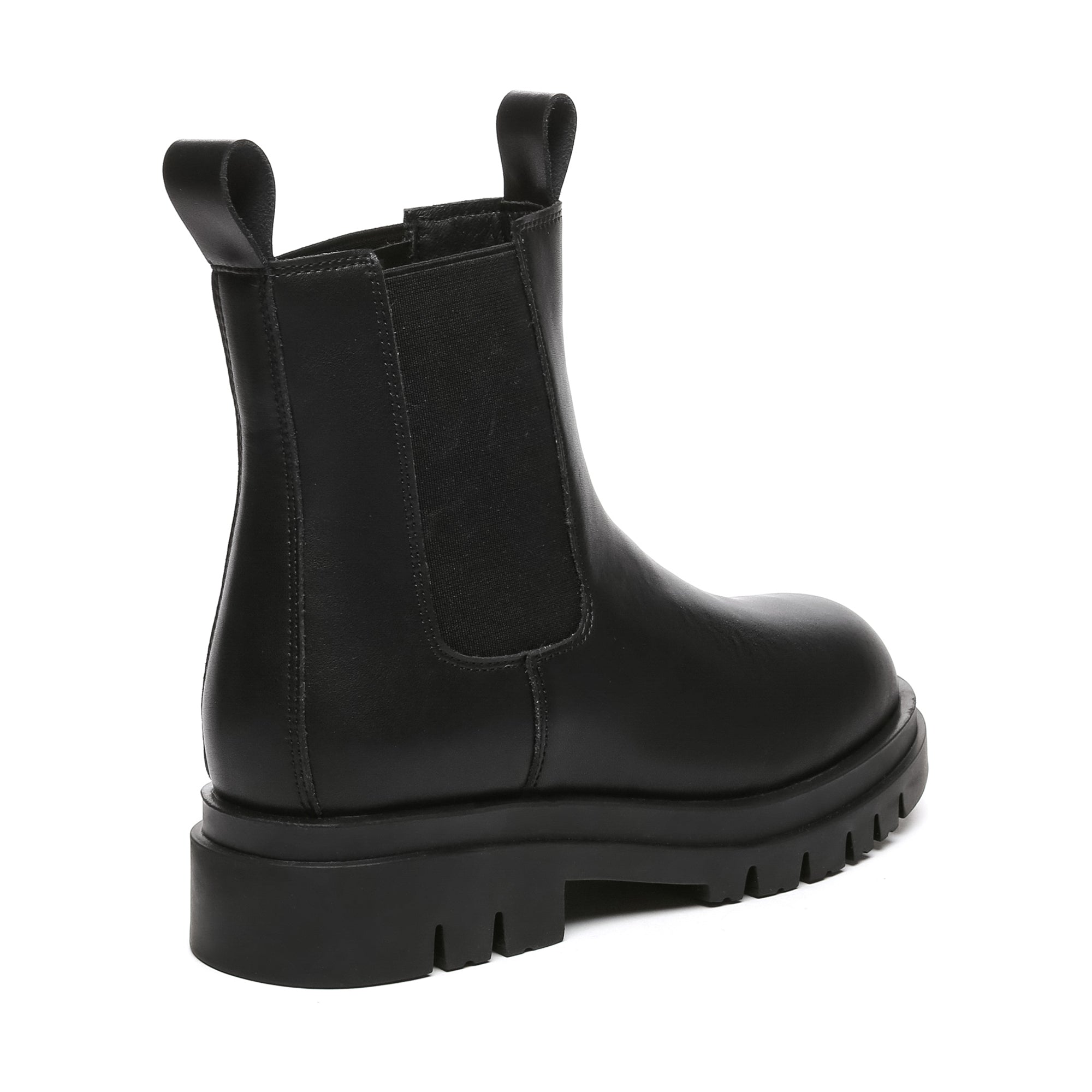 EverUgg Vania Leather Ankle Chunky Boots for women, featuring black leather with chunky heel and ankle height design.