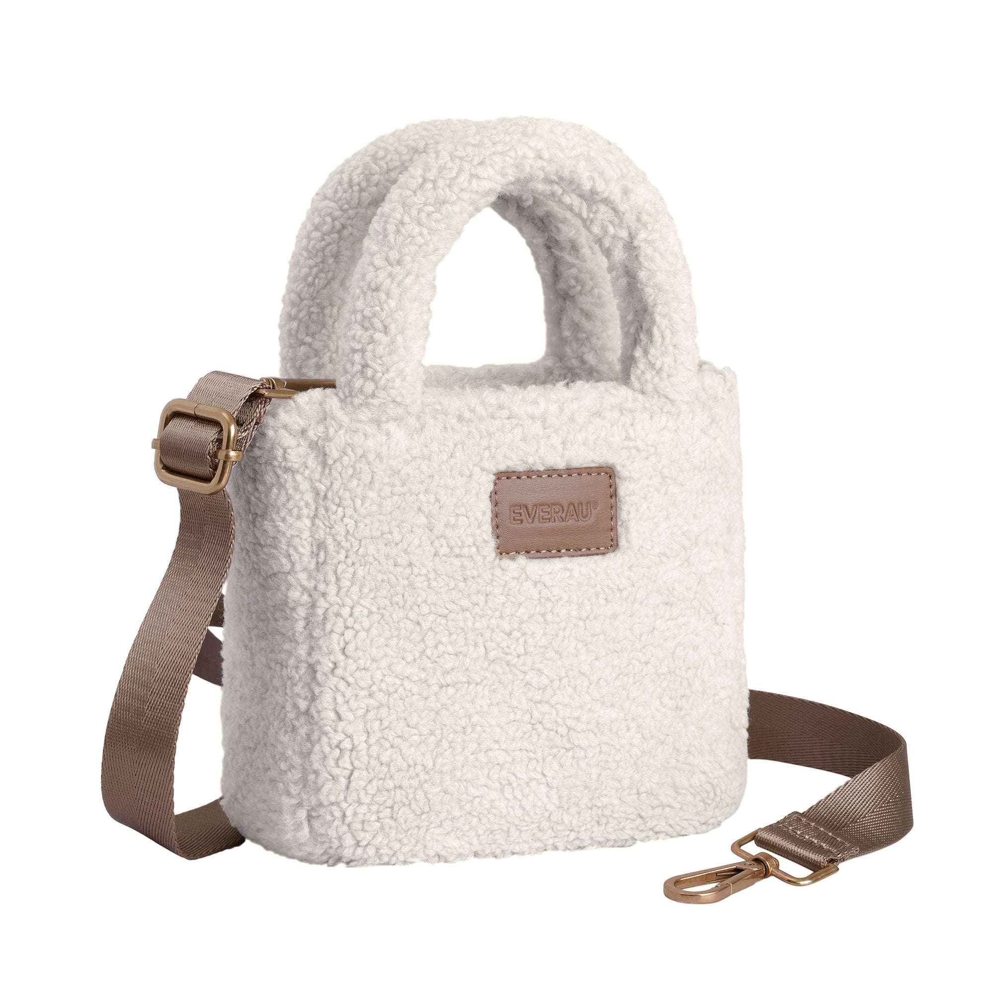 Cream vegan adjustable shoulder handbag from EverUgg, featuring a stylish accessory with a sleek design and adjustable strap.