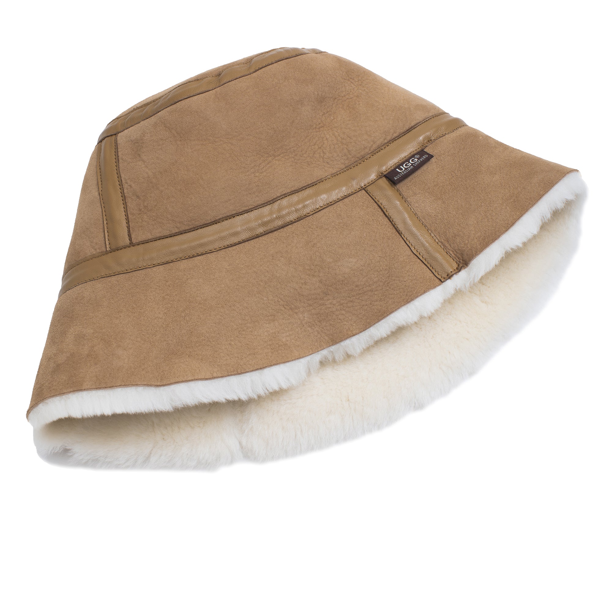EverUgg winter sheepskin wool bucket hat, warm beige apparel accessory with soft sheepskin texture and casual style.