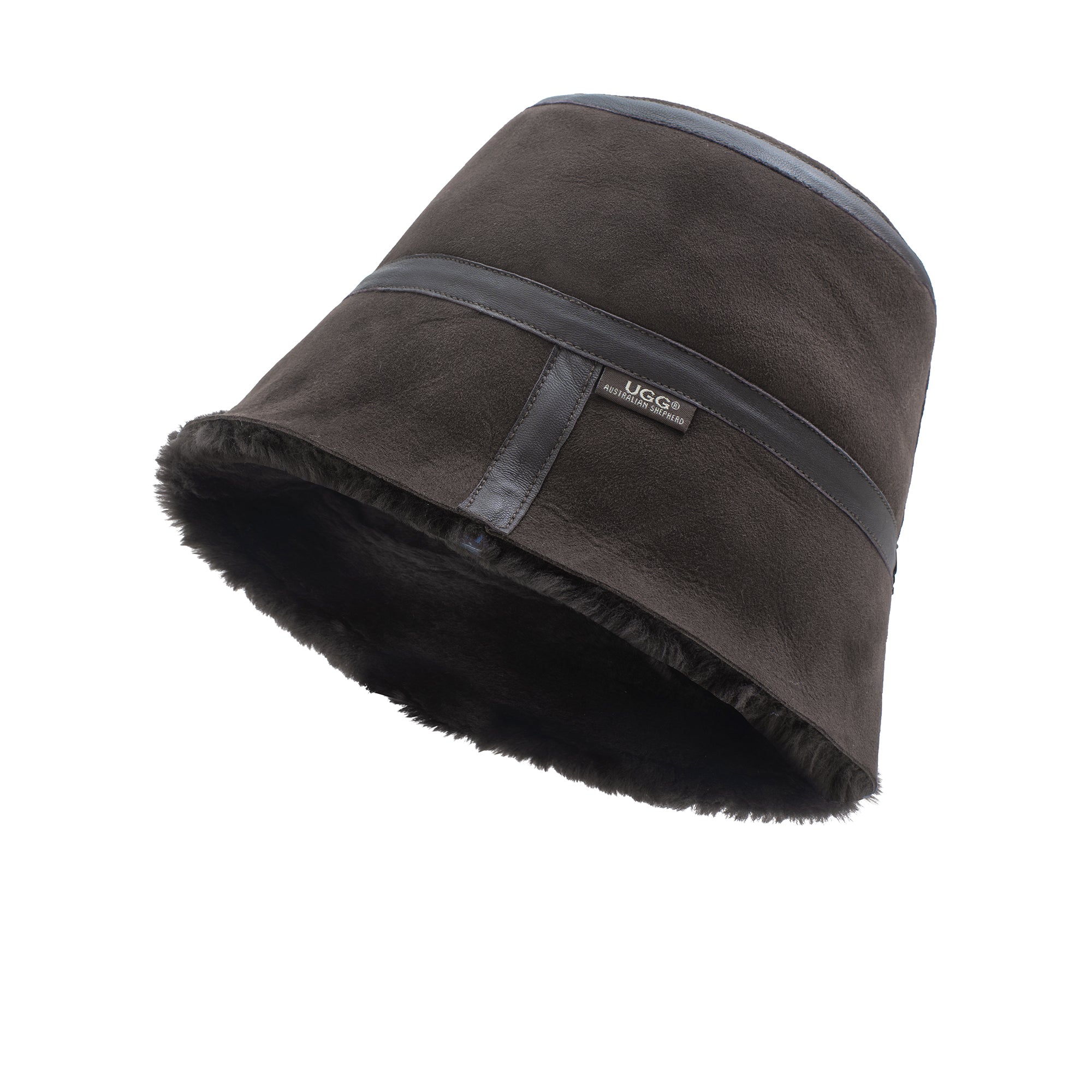 EverUgg winter sheepskin wool bucket hat, cozy beige hat with a wide brim and soft sheepskin lining, perfect for cold weather.